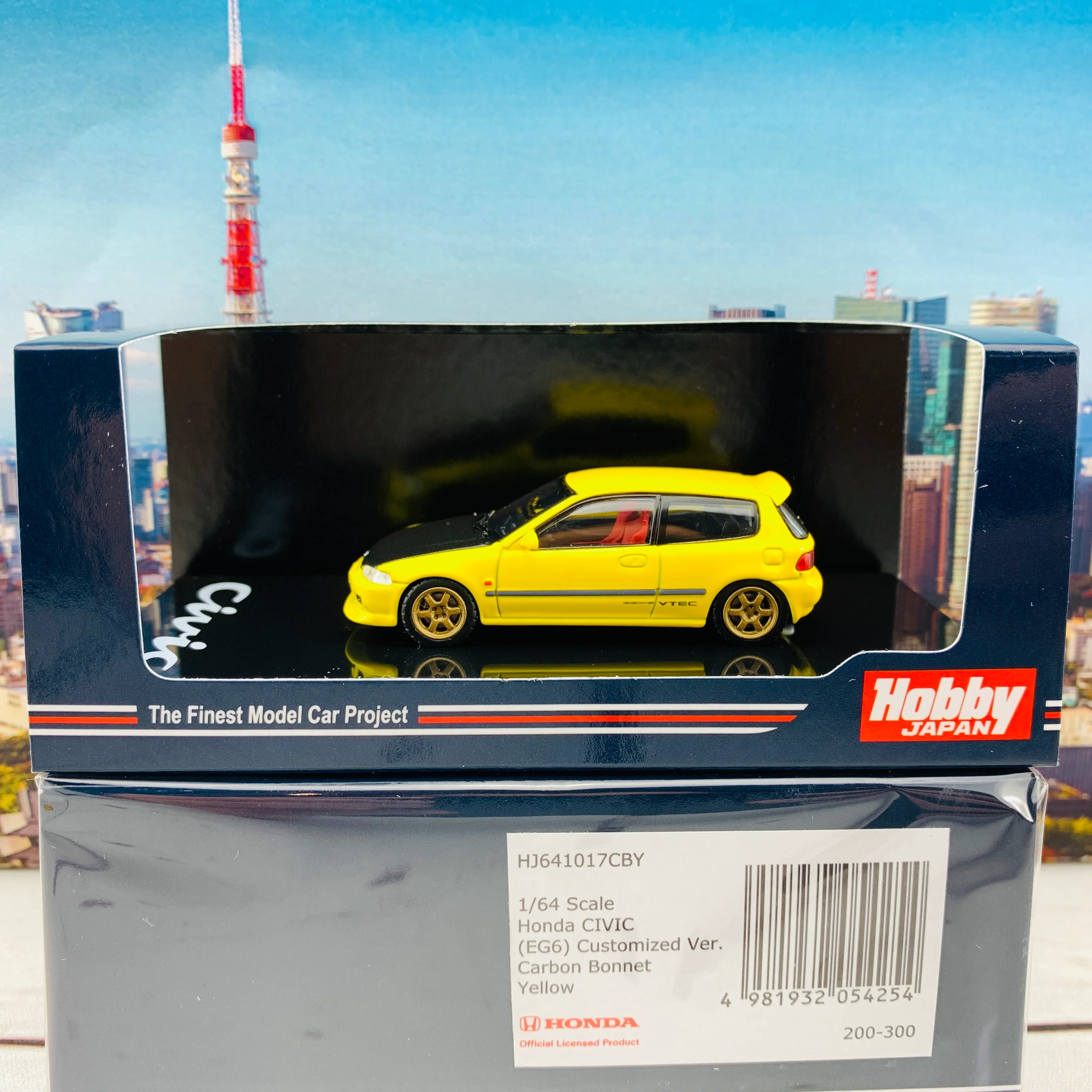HOBBY JAPAN 1/64 Honda Civic EG6 Customized Version Carbon Bonnet YELLOW HJ641017CBY - Image 2