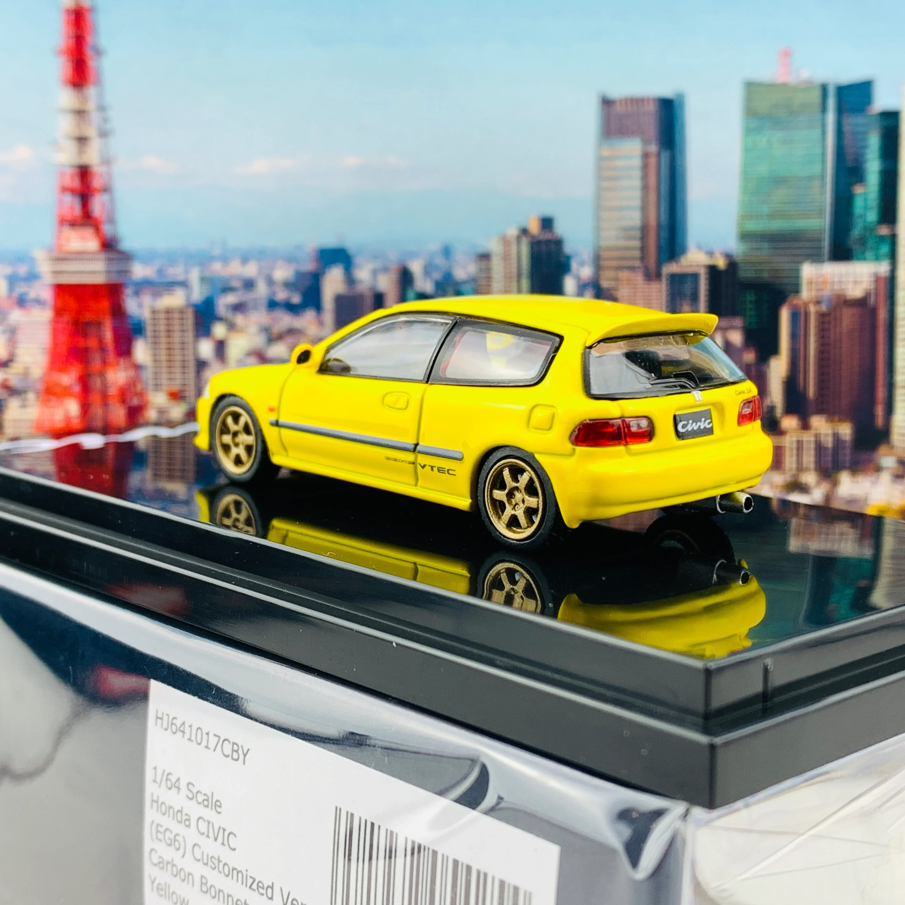 HOBBY JAPAN 1/64 Honda Civic EG6 Customized Version Carbon Bonnet YELLOW HJ641017CBY - Image 4