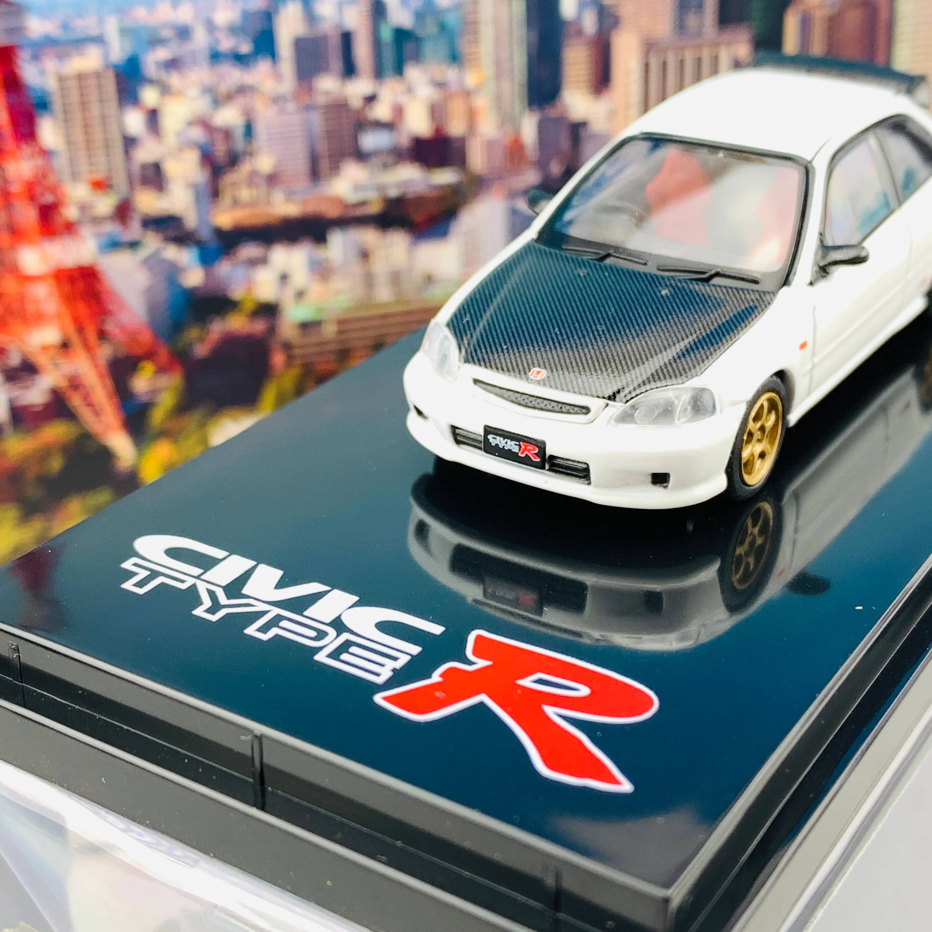 HOBBY JAPAN 1/64 Honda Civic TYPE R EK9 Customized Version Carbon Bonnet CHAMPIONSHIP WHITE HJ641016CW - Image 3