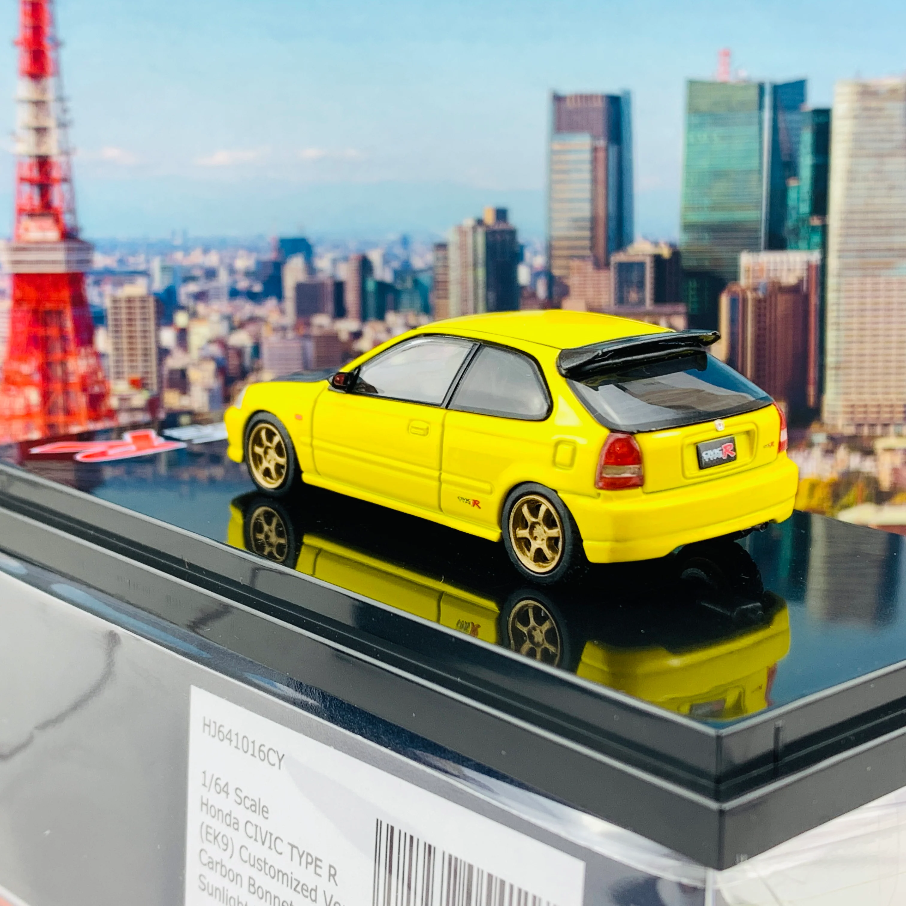 HOBBY JAPAN 1/64 Honda Civic TYPE R EK9 Customized Version Carbon Bonnet SUNLIGHT YELLOW HJ641016CY - Image 3