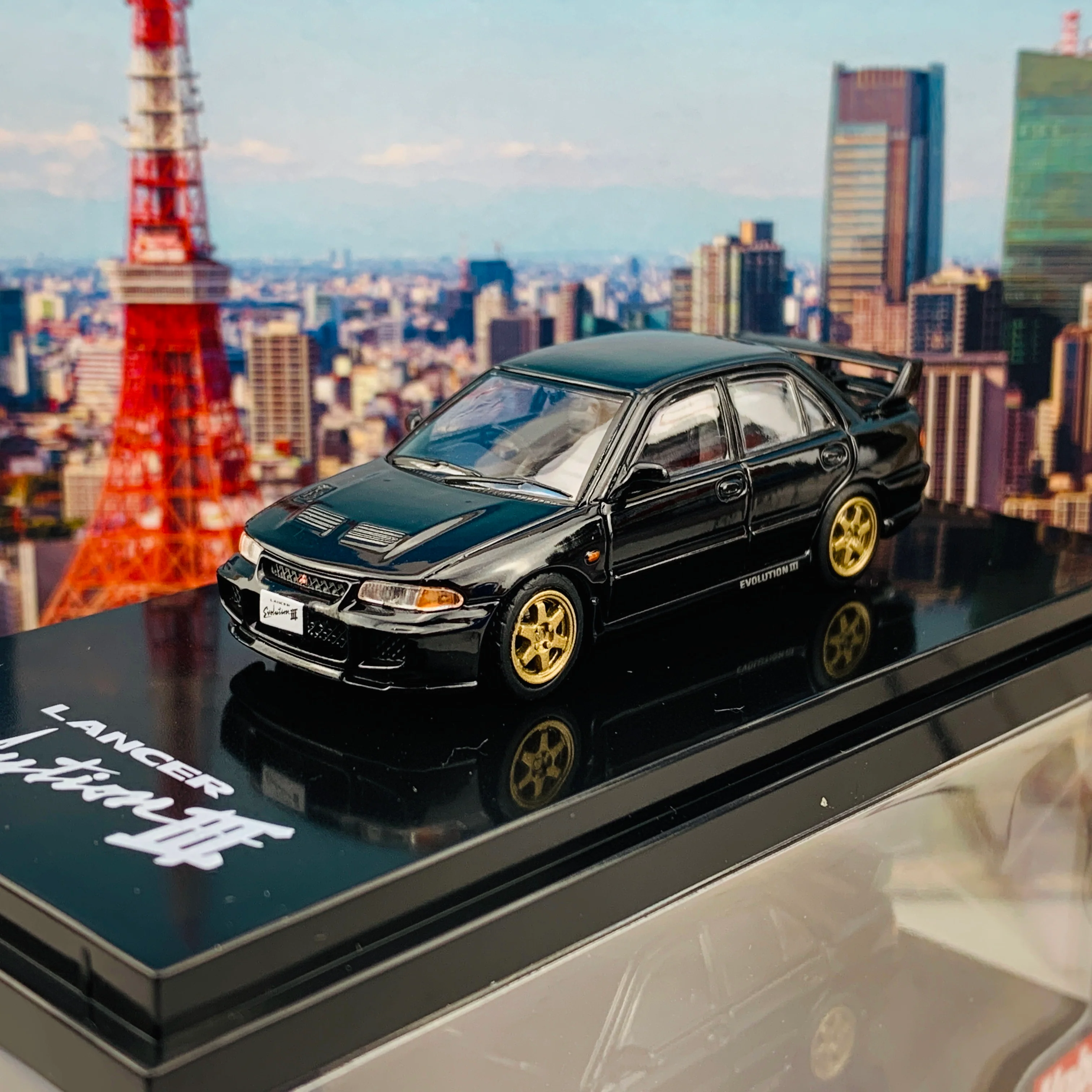 HOBBY JAPAN 1/64 Mitsubishi Lancer GSR Evolution III CE9A Customized Version Pyrenees Black HJ641010CBK - Image 2