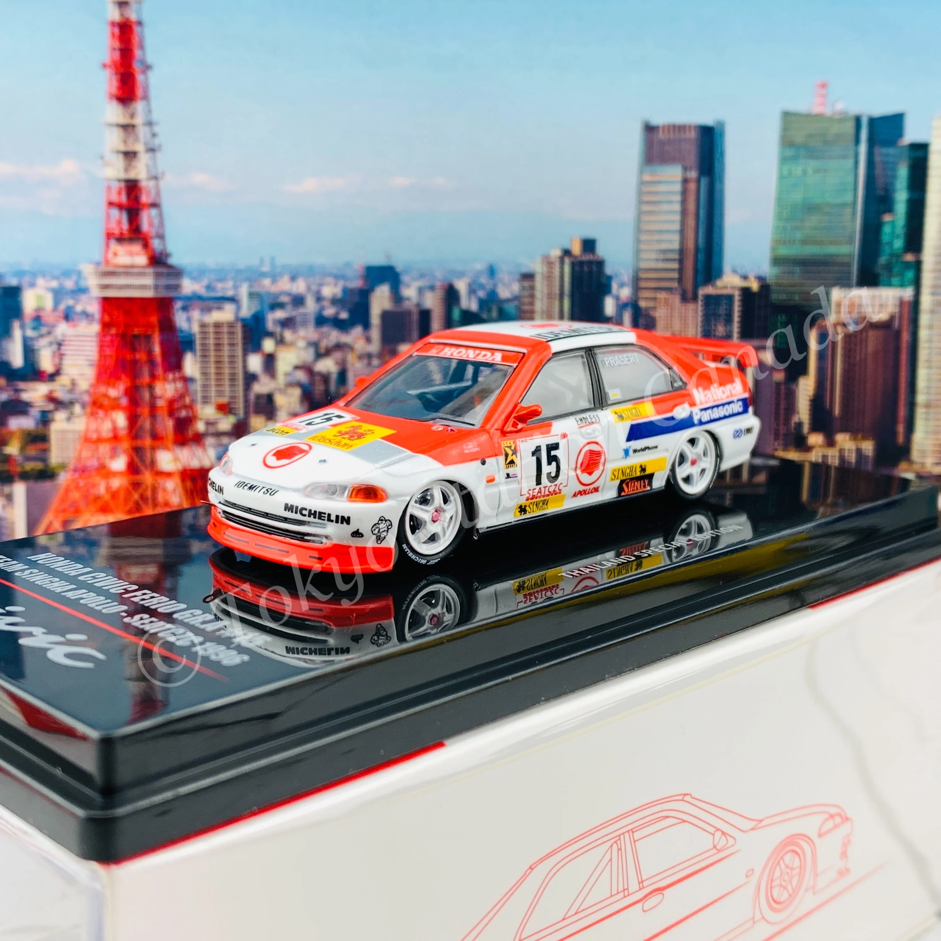 INNO64 1/64 Honda Civic Ferio GR.A #15 "IDEMITSU" Team Singha Apollo - SEATCZC 1996 "Thailand Special Edition" IN64-EG9-SEATC96 - Image 2