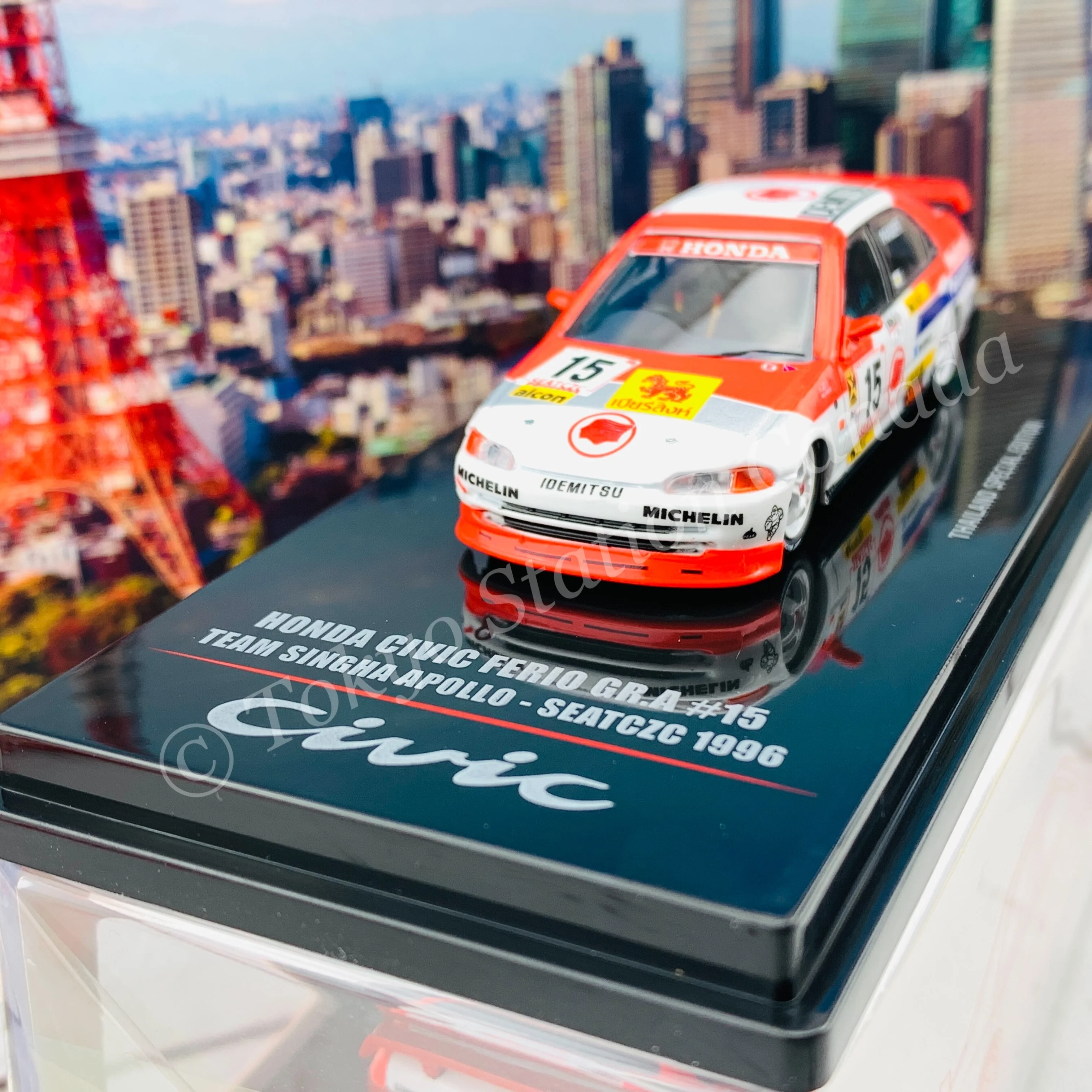 INNO64 1/64 Honda Civic Ferio GR.A #15 "IDEMITSU" Team Singha Apollo - SEATCZC 1996 "Thailand Special Edition" IN64-EG9-SEATC96 - Image 3