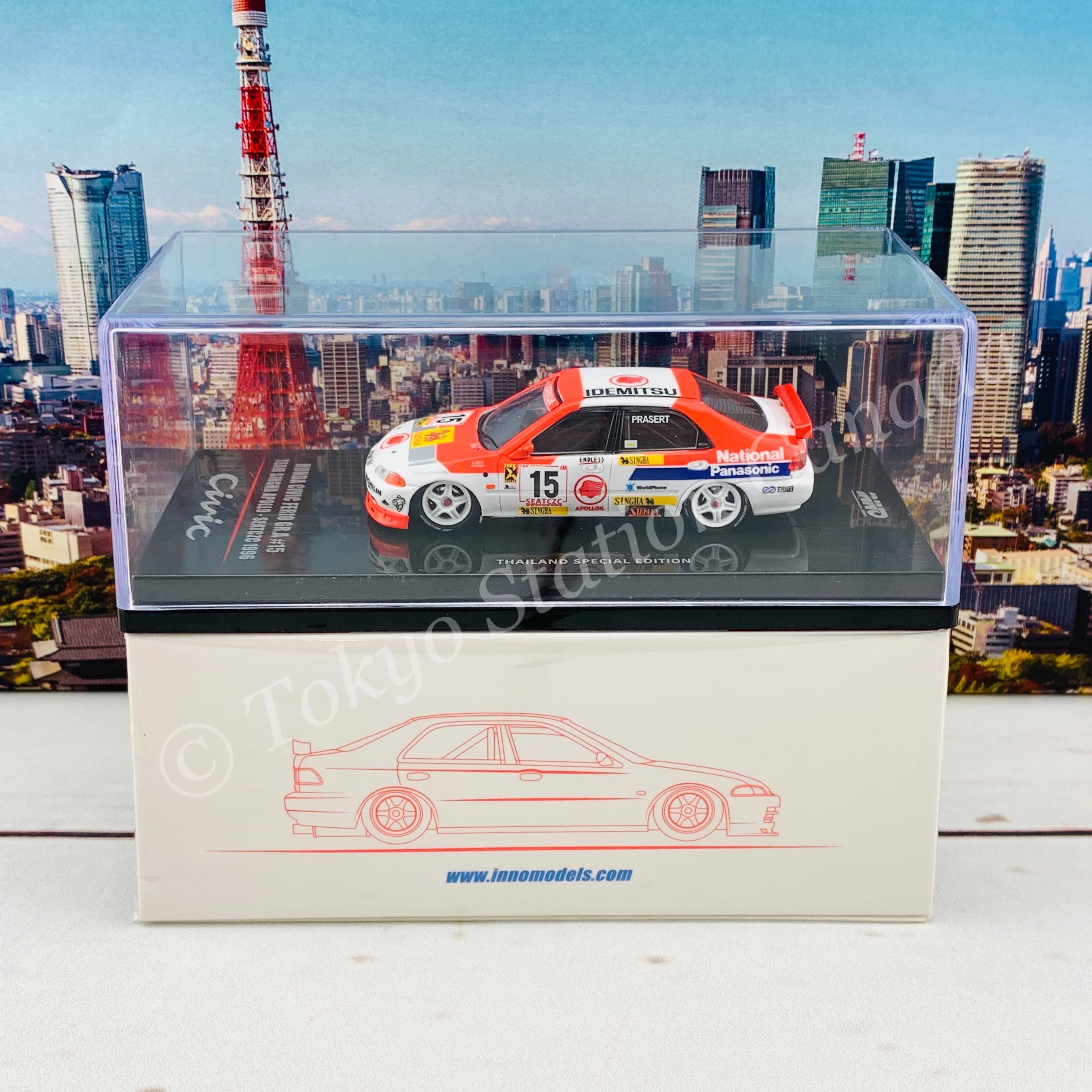 INNO64 1/64 Honda Civic Ferio GR.A #15 "IDEMITSU" Team Singha Apollo - SEATCZC 1996 "Thailand Special Edition" IN64-EG9-SEATC96 - Image 6