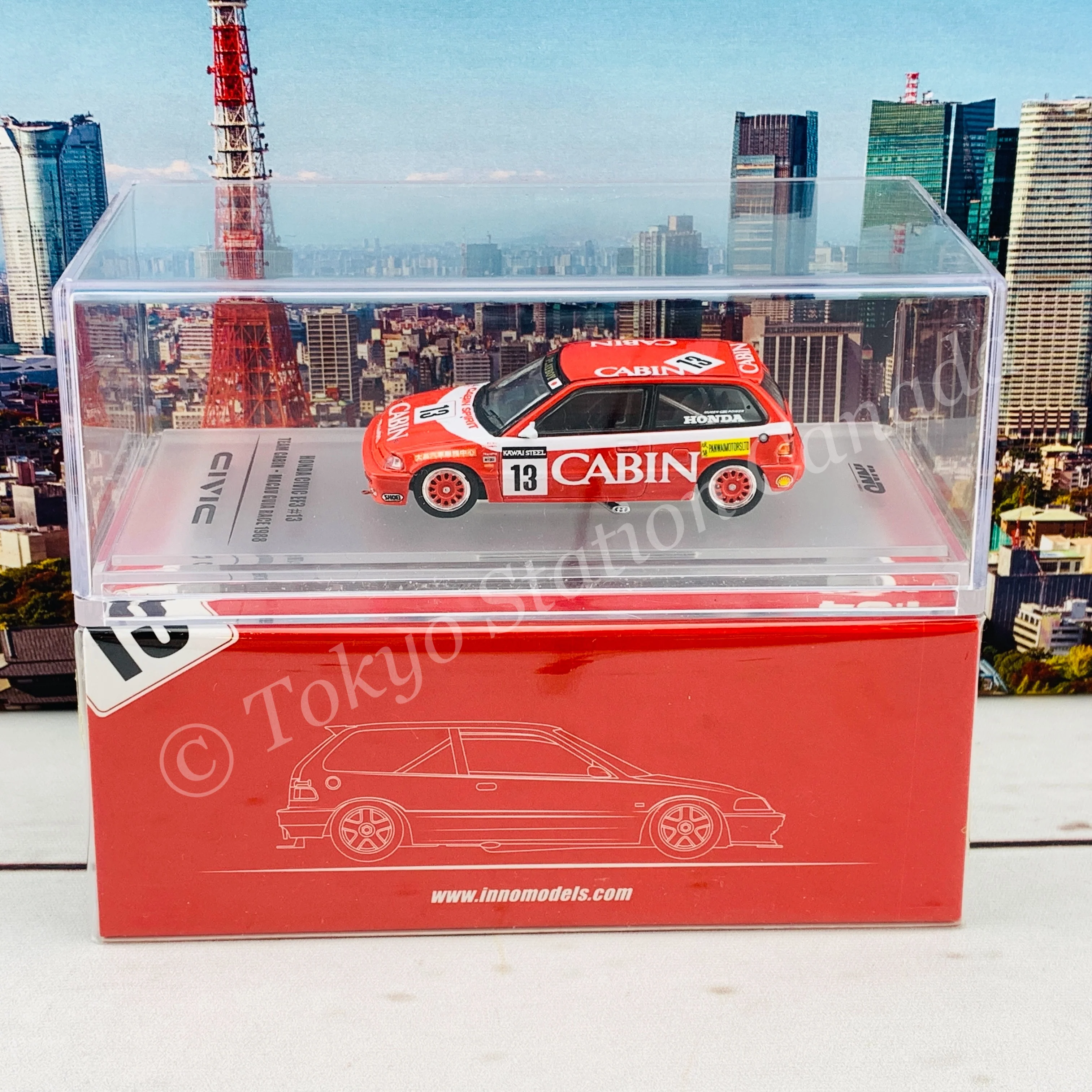 INNO64 HONDA CIVIC EF3 Gr.A #13 TEAM CABIN MACAU GUIA RACE 1988 IN64-EF3-13CBM - Image 6