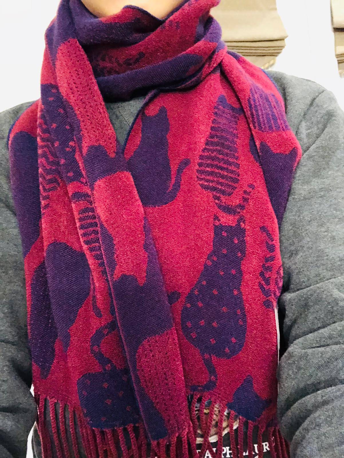 Lune Jumelle Sitting Cat Scarf Pink/purple WP828007-45 - Image 2
