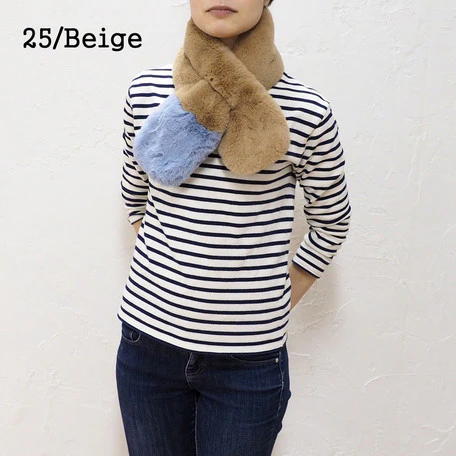 Lune Jumelle Two Tone Faux Fur Scarf Beige SD826610-25 - Image 3