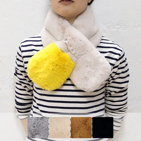 Lune Jumelle Two Tone Faux Fur Scarf Ivory SD826610-17 - Image 3