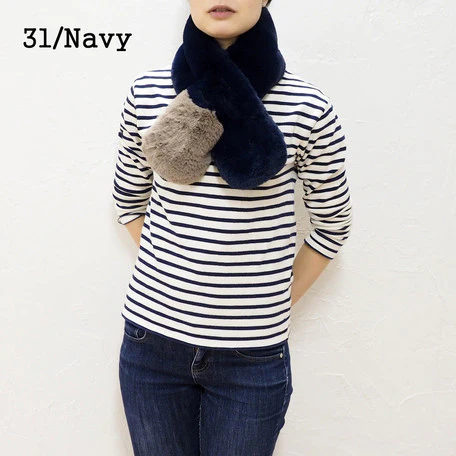 Lune Jumelle Two Tone Faux Fur Scarf Navy SD826610-31 - Image 3