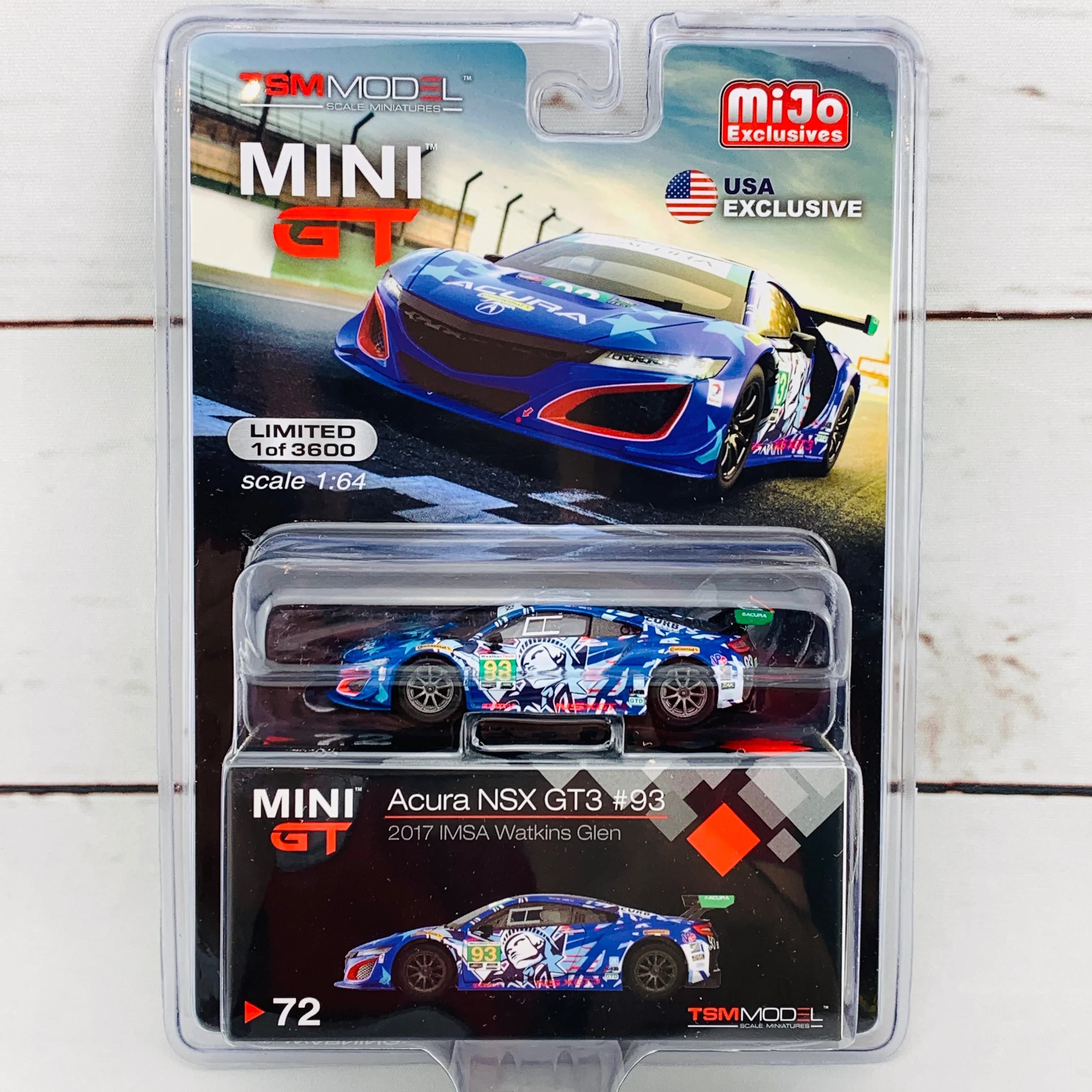 MIJO Exclusives Mini GT 1/64 Acura NSX GT3 #93 2017 IMSA Walkins Glen LHD MGT00072-MJ