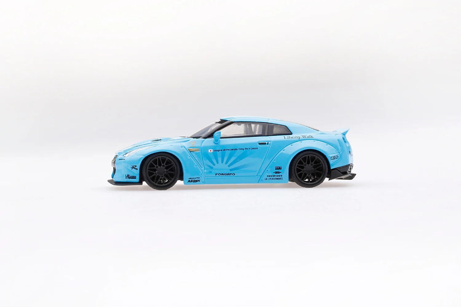 MINI GT LIBERTYWALK LB★WORKS Nissan GTR (R35) Light Blue - RHD - Image 4