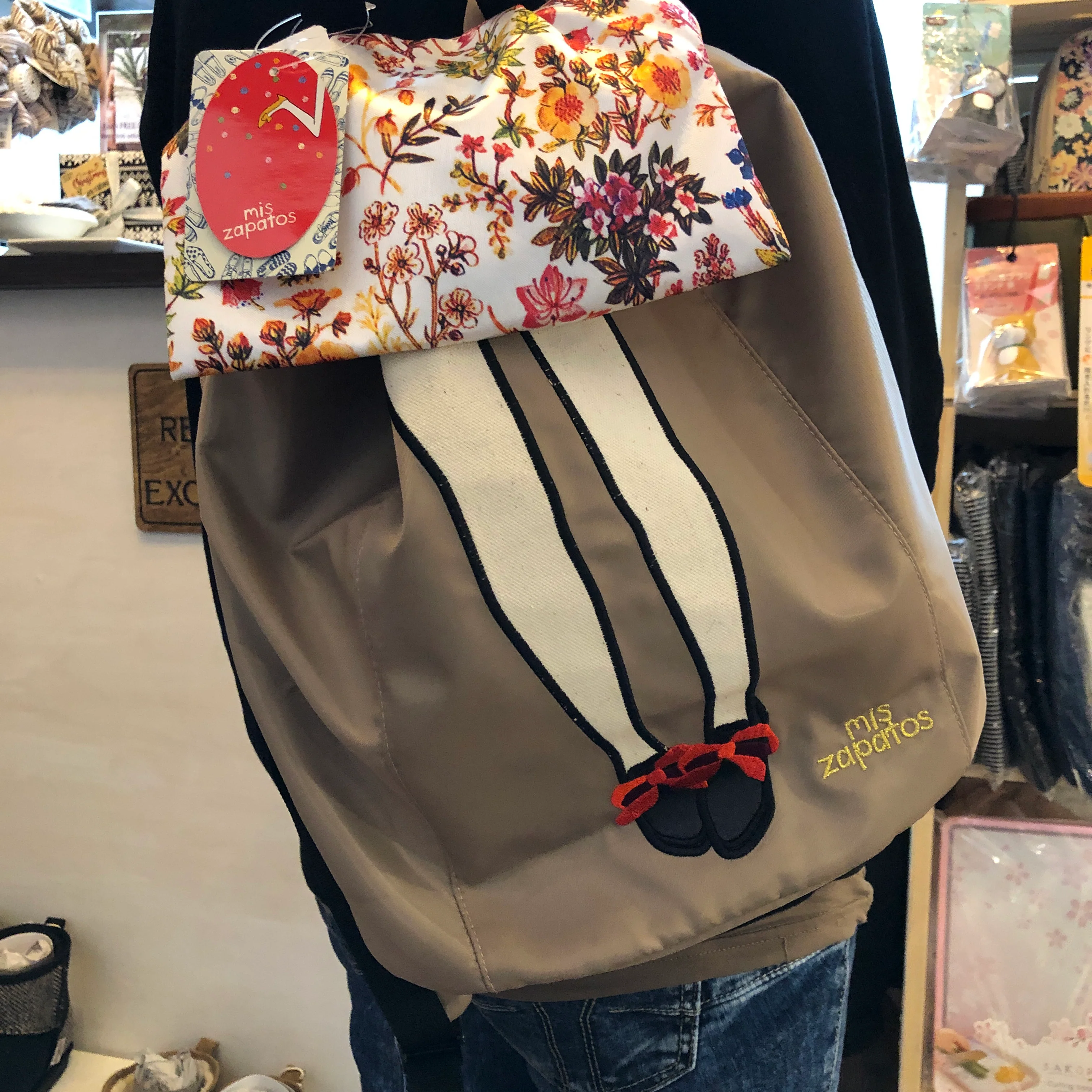 mis zapatos Floral Skirt Nylon Backpack - Beige - Image 4