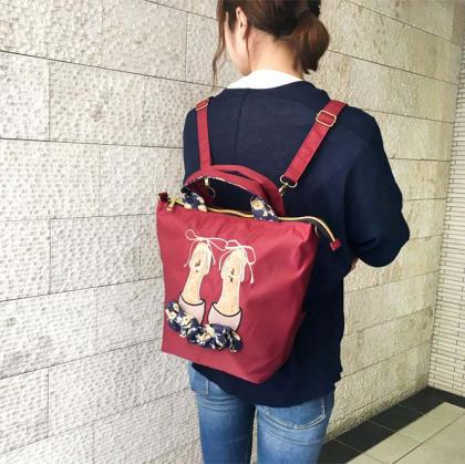 mis zapatos Flower Ribbon 3 Way Backpack - Khaki - Image 4