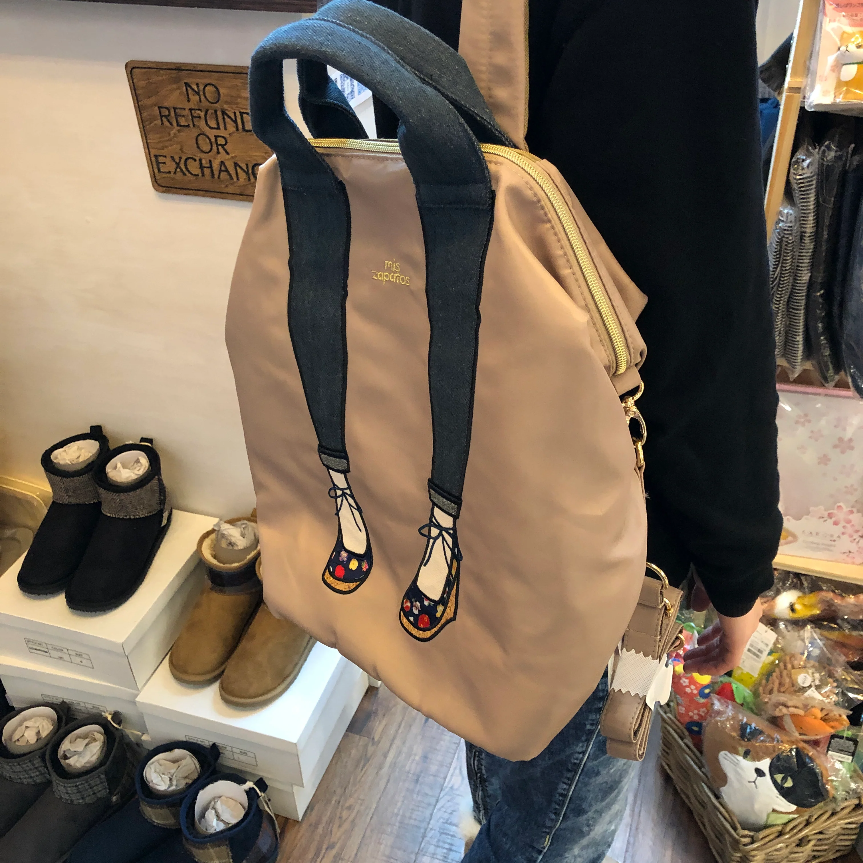 mis zapatos Nylon Skinny 3 Way Backpack - Beige - Image 4