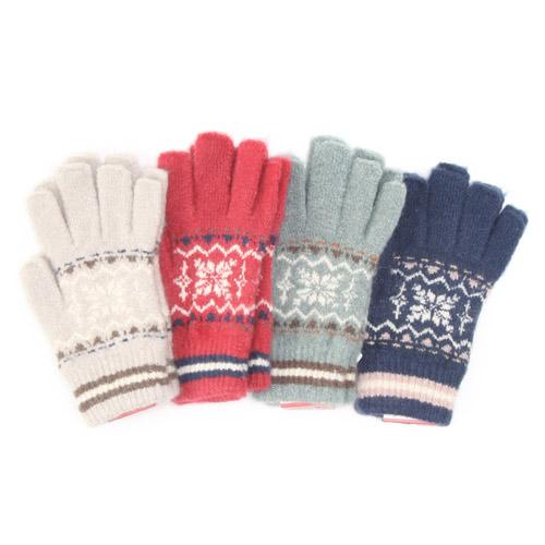 OUT FINGER Snowflake Pattern Knit Gloves - Beige - Image 2