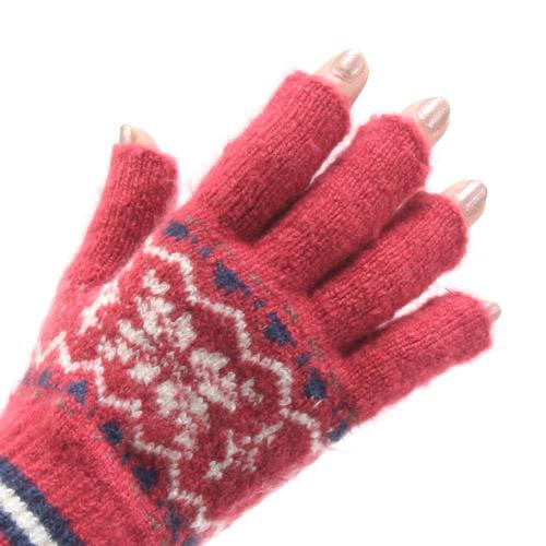 OUT FINGER Snowflake Pattern Knit Gloves - Red - Image 2