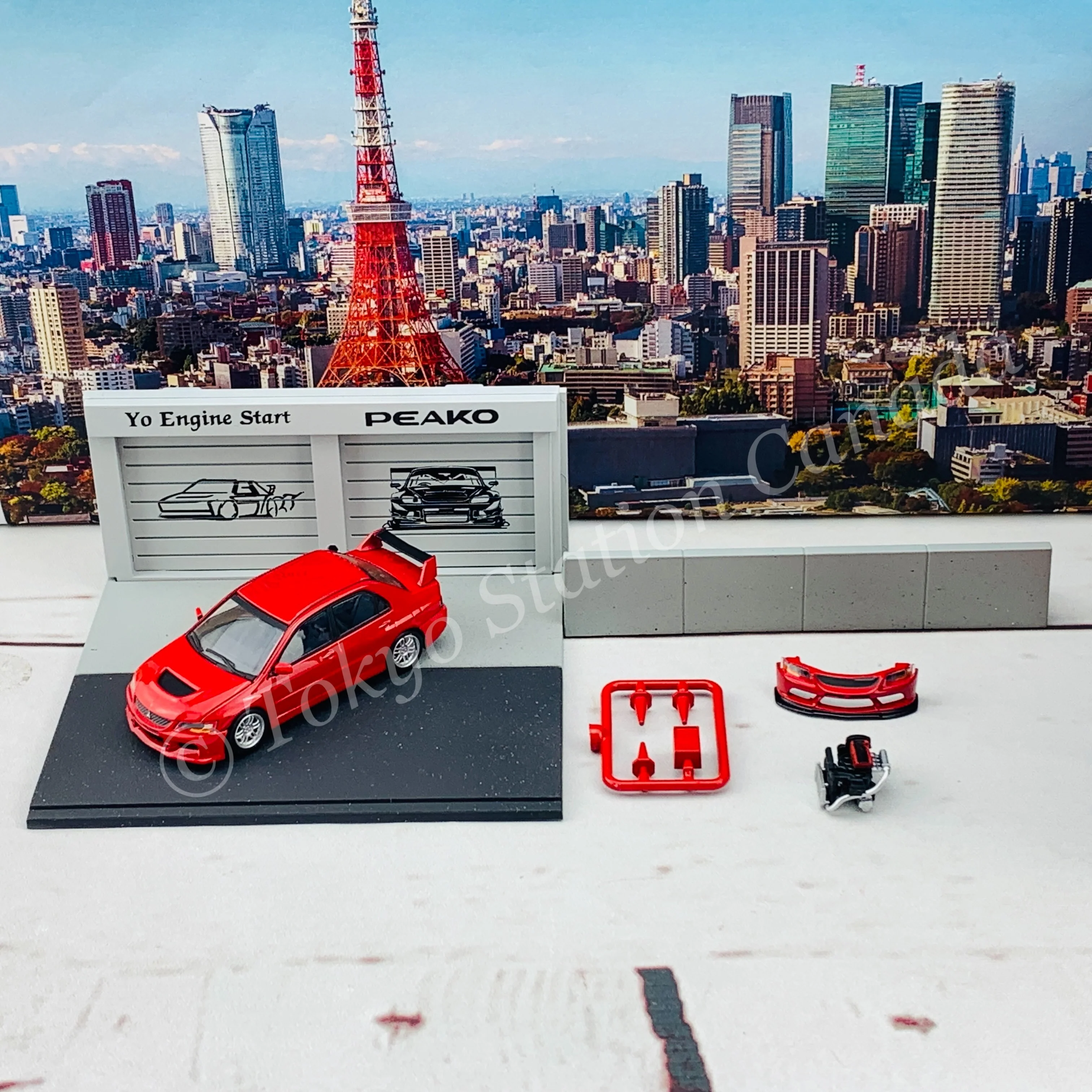 Peako64 1/64 Mitsubishi 2006 Lancer Evolution IX with 3D-Paper Car Park (RED) 63051 - Image 9