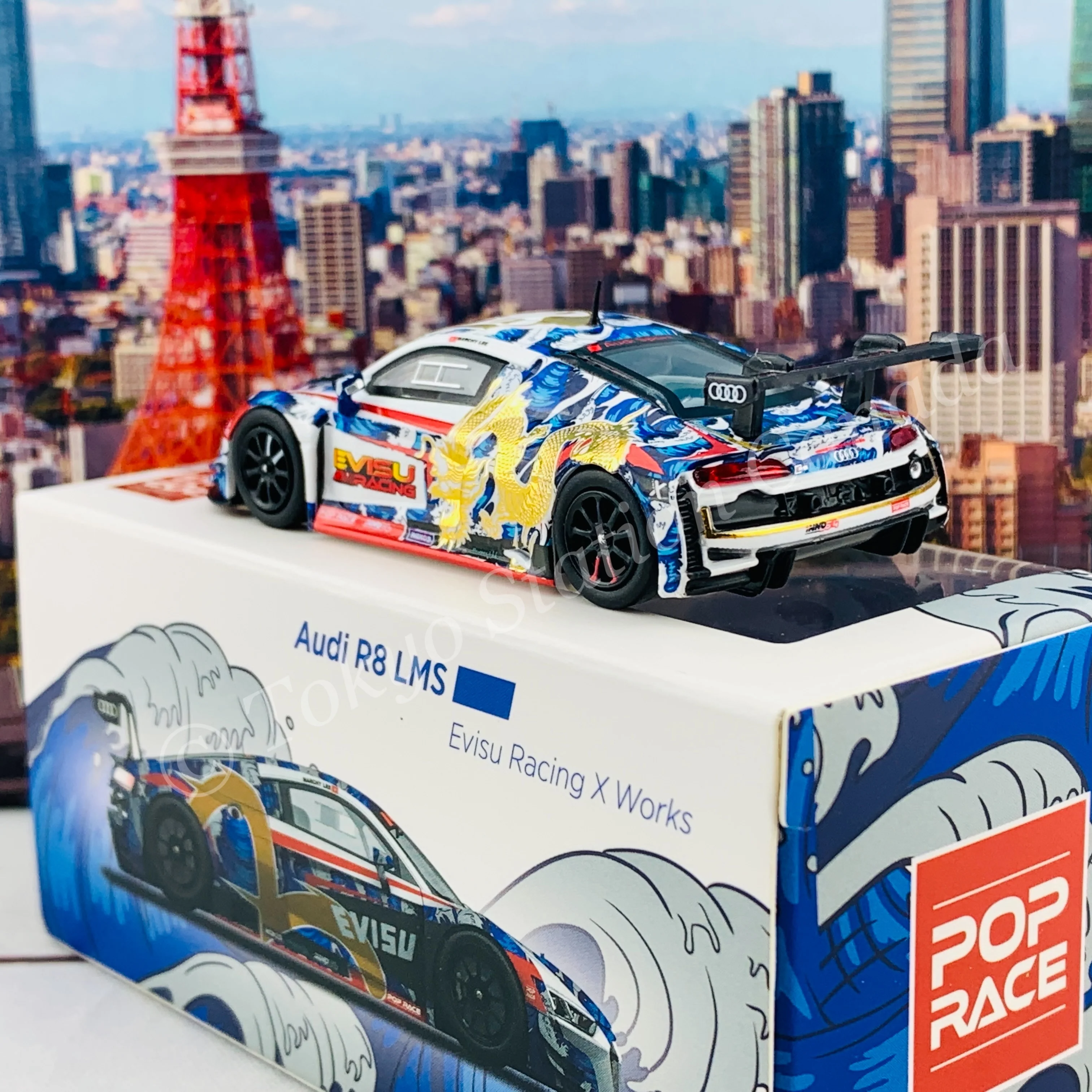 POPRACE 1/64 Audi R8 LM "EVISU x WORKS" Macau GT Cup 2020 Marchy Lee Presentation Car PR64-R8LMS-EVISU - Image 5