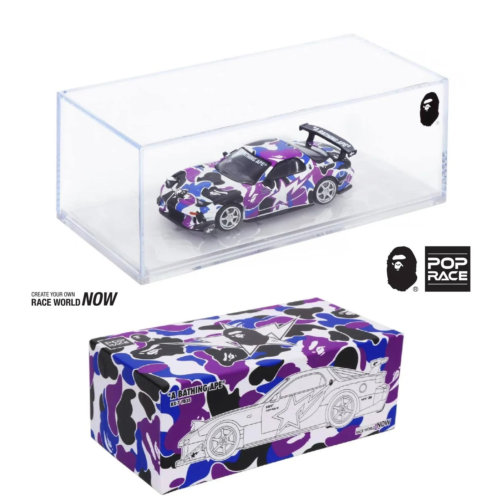 POPRACE 1/64 Mazda Rx-7 FD3S Re-Amemiya BAPE STORE Hong Kong 20th Anniversary Special Edition PR640493 - Image 2