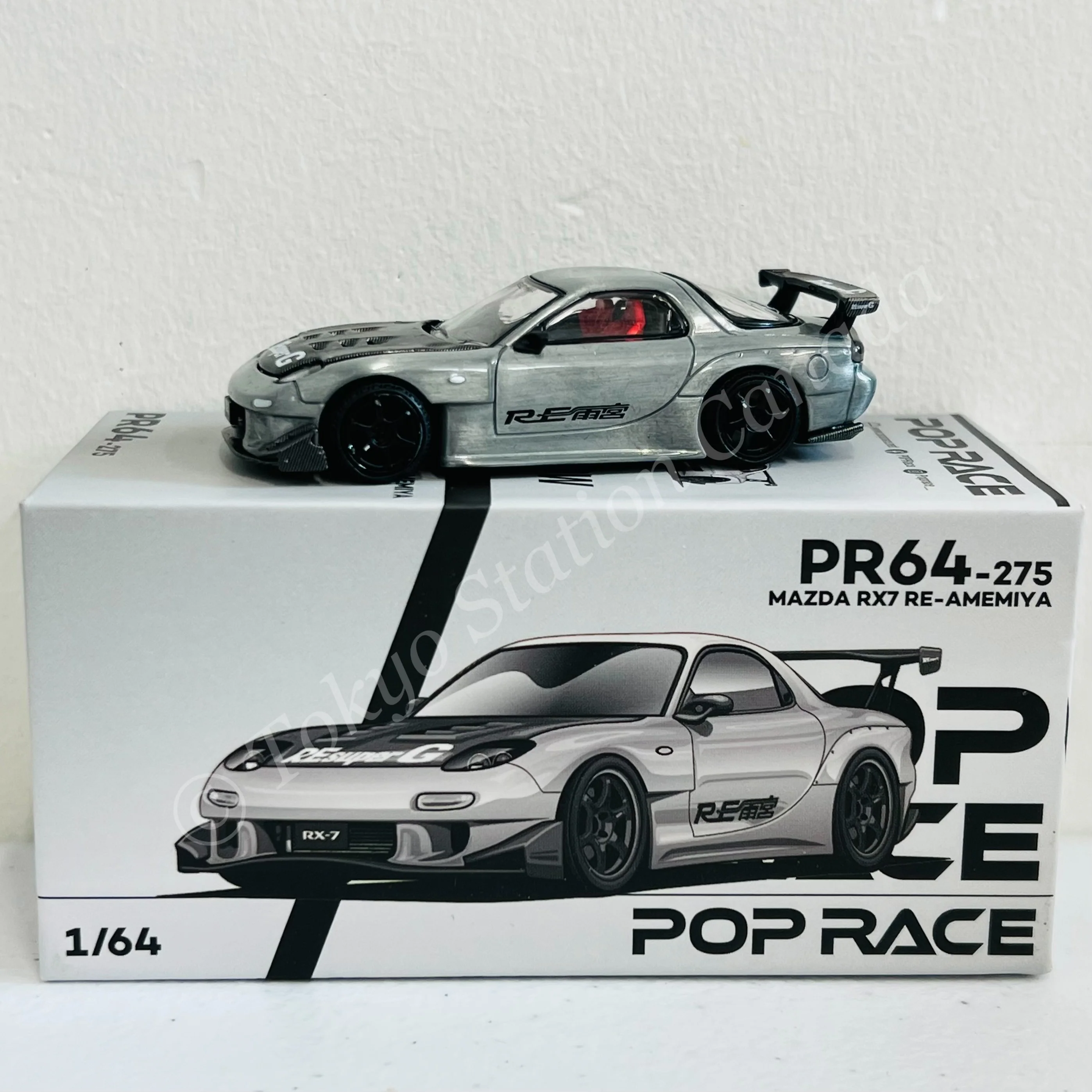POPRACE 1/64 Mazda RX7 RE-AMEMIYA Widebody Silver Japan MINICAR A GOGO Exclusive event model PR640275