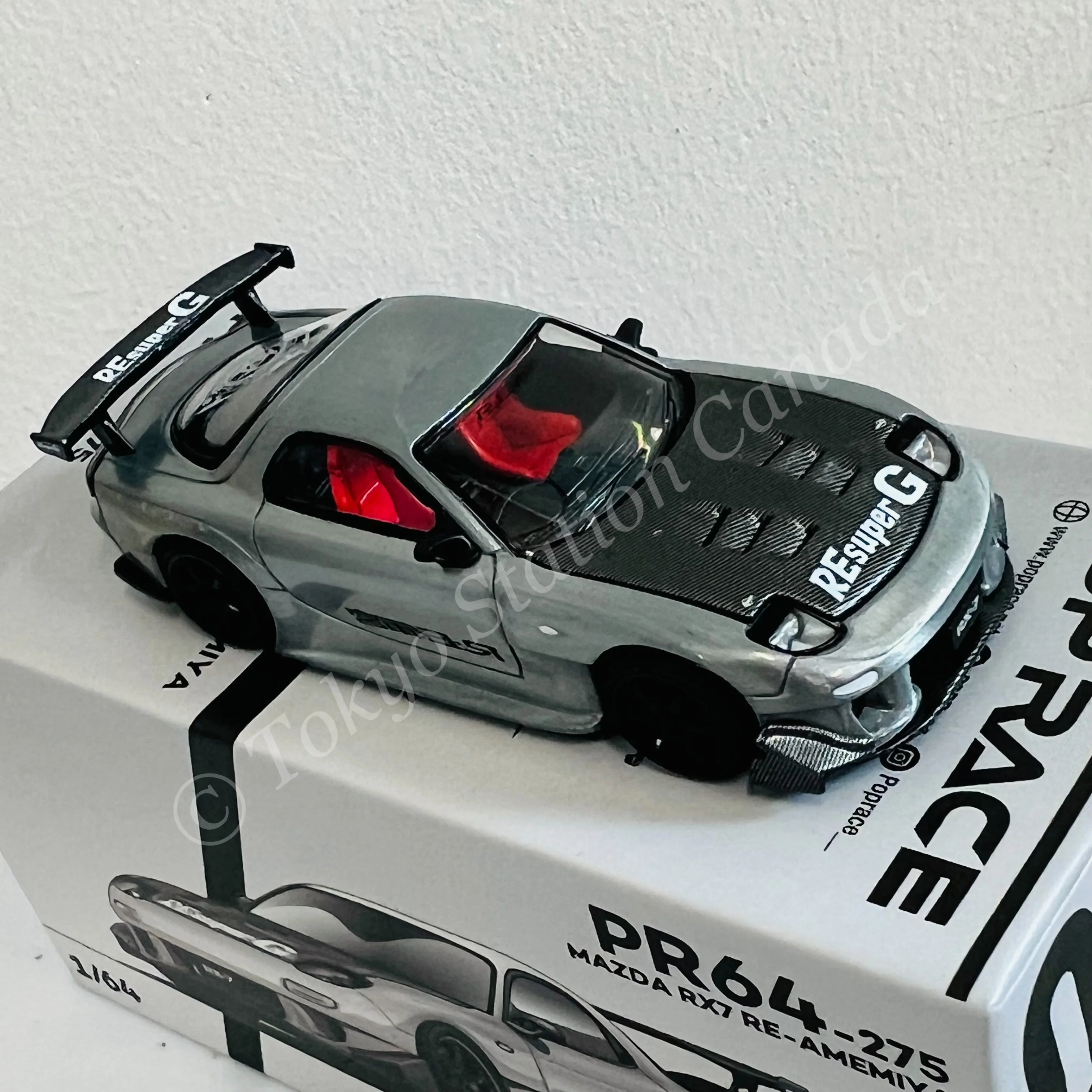 POPRACE 1/64 Mazda RX7 RE-AMEMIYA Widebody Silver Japan MINICAR A GOGO Exclusive event model PR640275 - Image 3