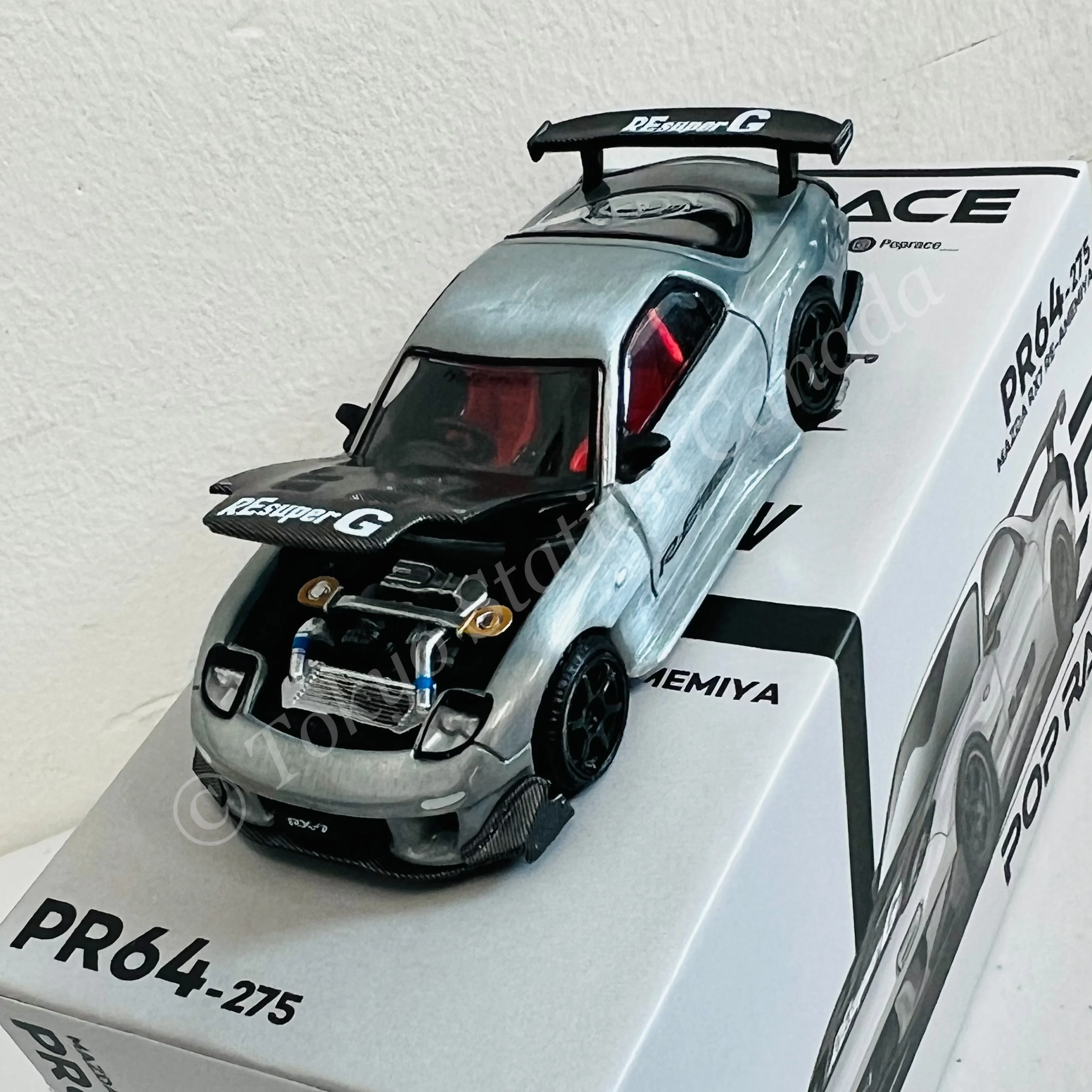 POPRACE 1/64 Mazda RX7 RE-AMEMIYA Widebody Silver Japan MINICAR A GOGO Exclusive event model PR640275 - Image 4