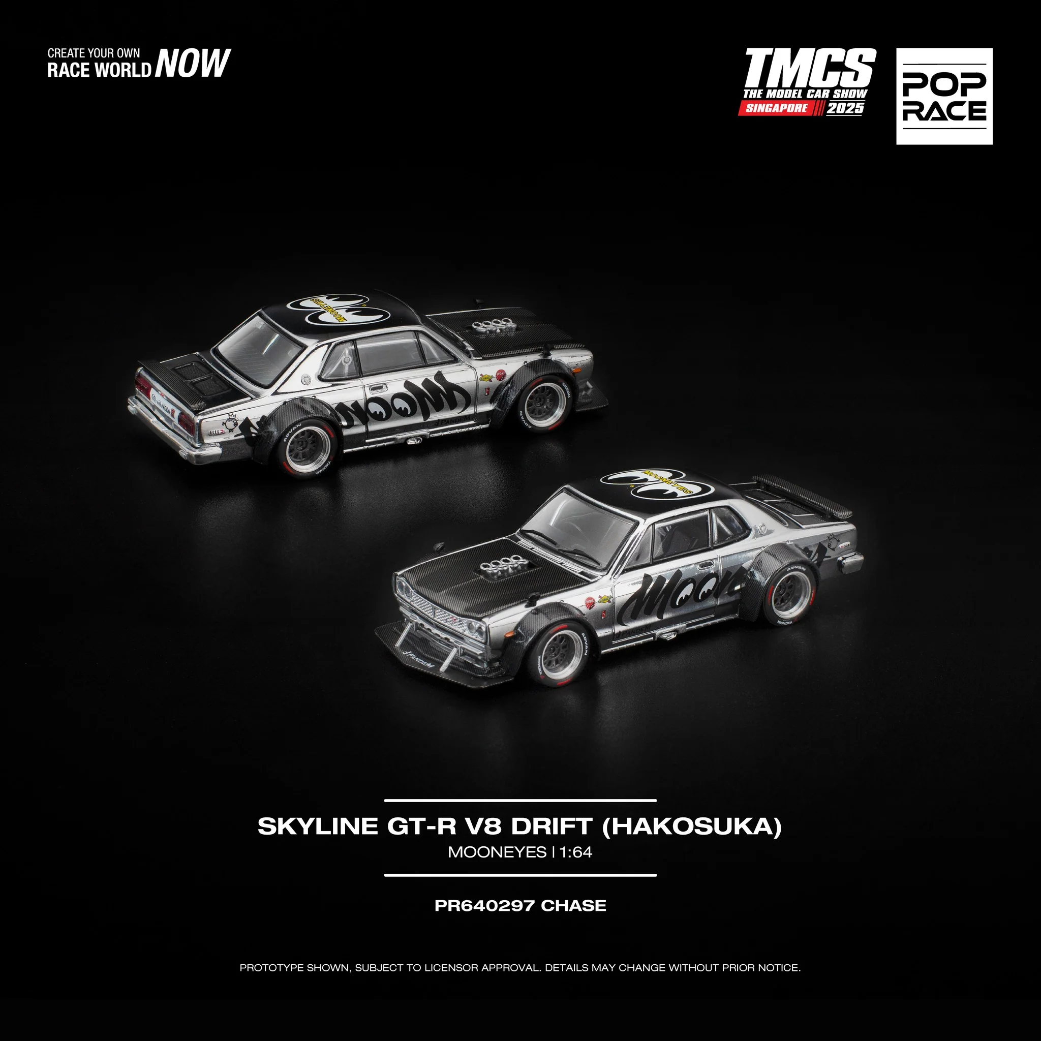 POPRACE 1/64 SKYLINE GT-R V8 DRIFT (HAKOSUKA) MOONEYES TMCS SINGAPORE SPECIAL EDITION ** CHASE CARS ARE RANDOMLY PACKED ** - Image 2