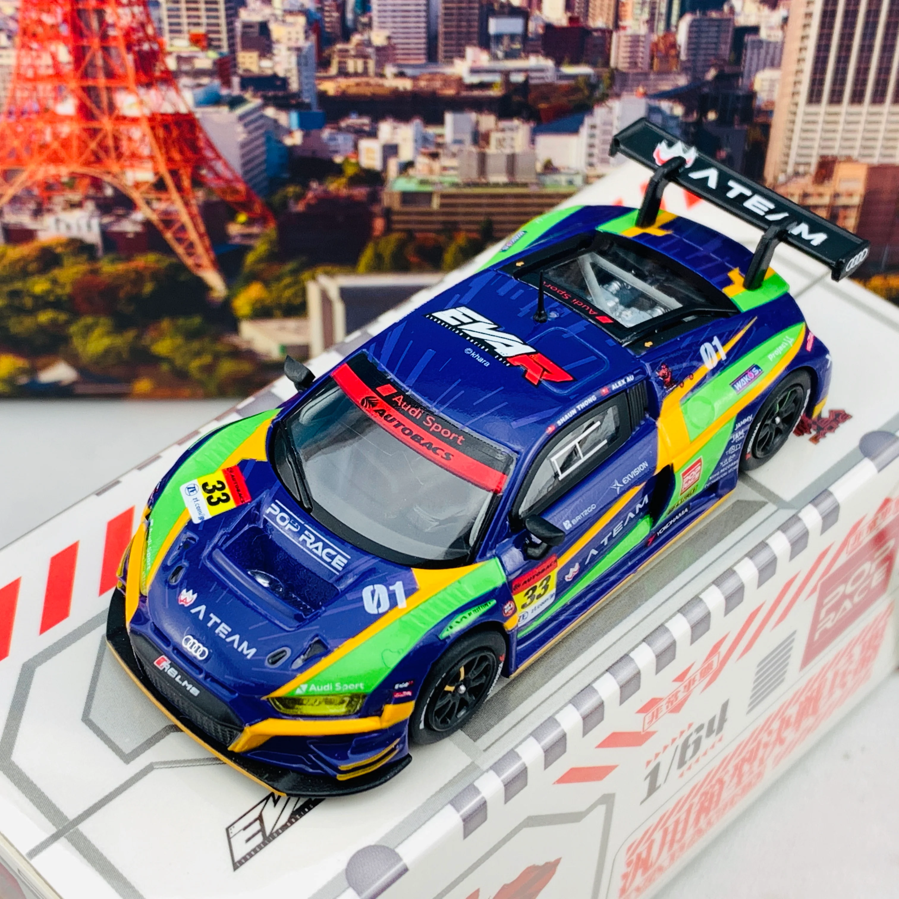 POPRACE 1/64 Super GT 2020 Evangelion Racing Test Unit-01 X works Audi R8 #33 Alex Au / Shaun Thong PR64-R8LMS-EVA01 - Image 3