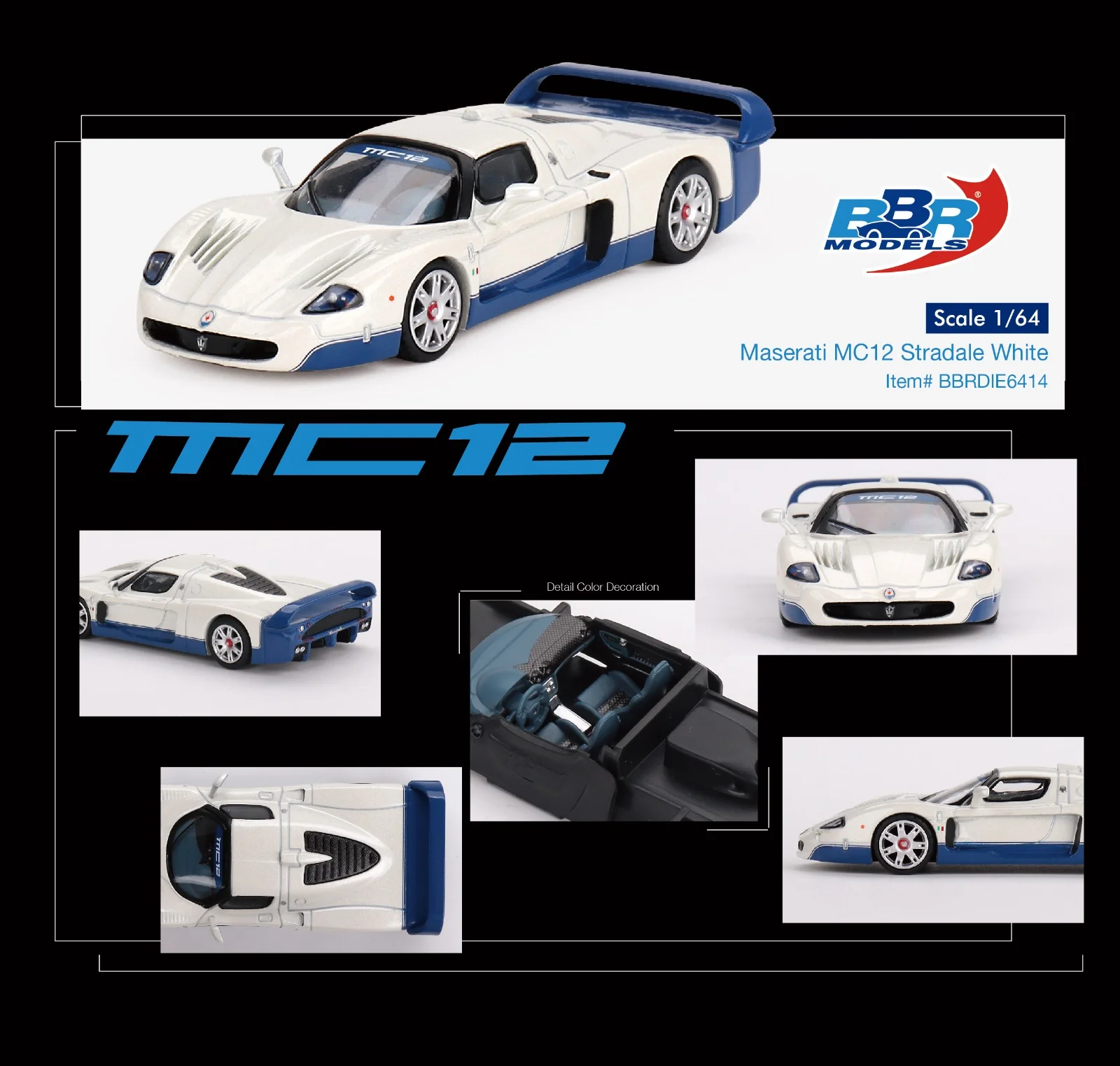 BBR 1/64 Maserati MC12 Stradale White BBRDIE6414 - Image 4