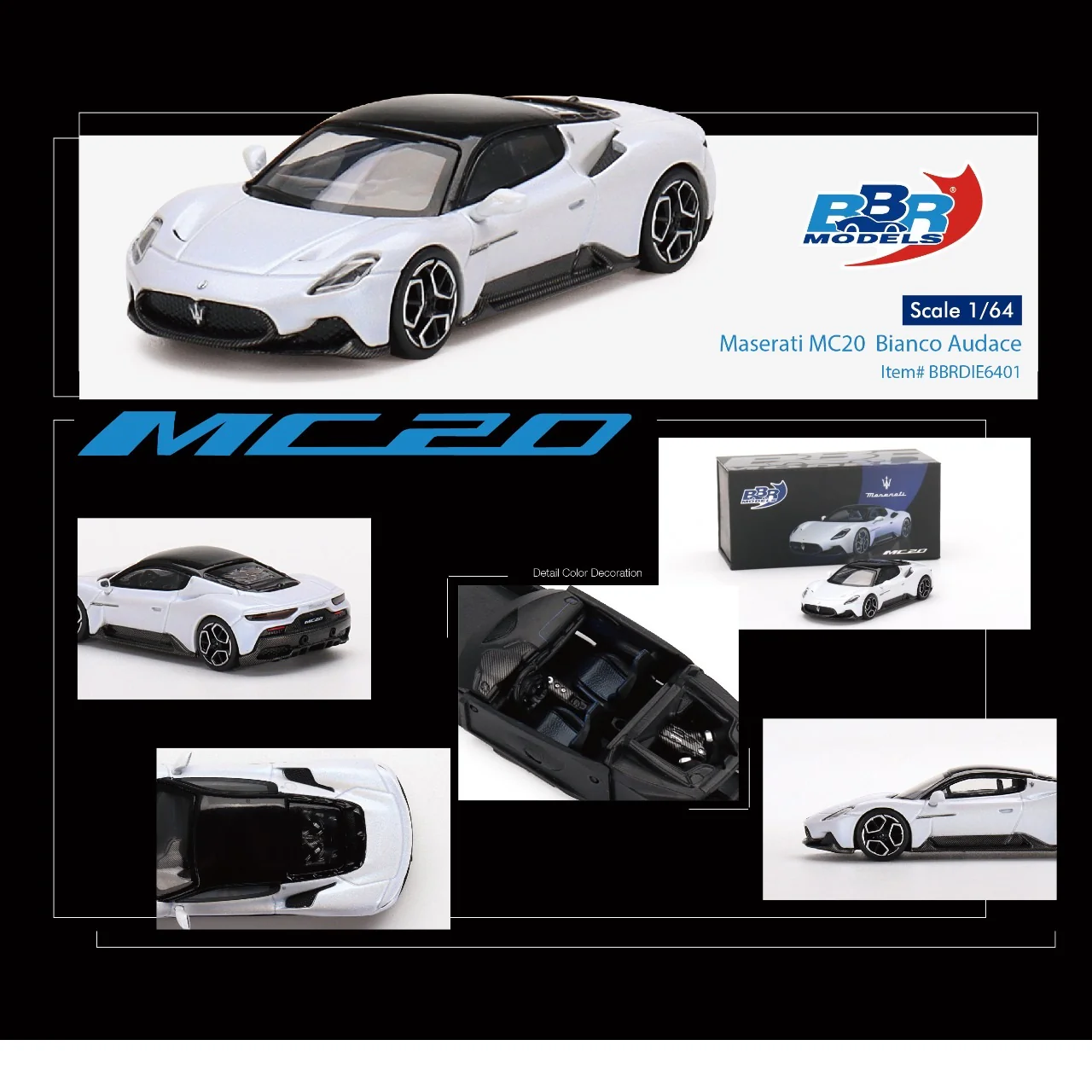 BBR 1/64 Maserati MC20 Bianco Audace BBRDIE6401 - Image 6