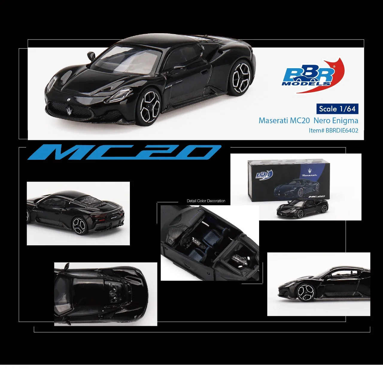 BBR 1/64 Maserati MC20 Nero Enigma BBRDIE6402 - Image 5