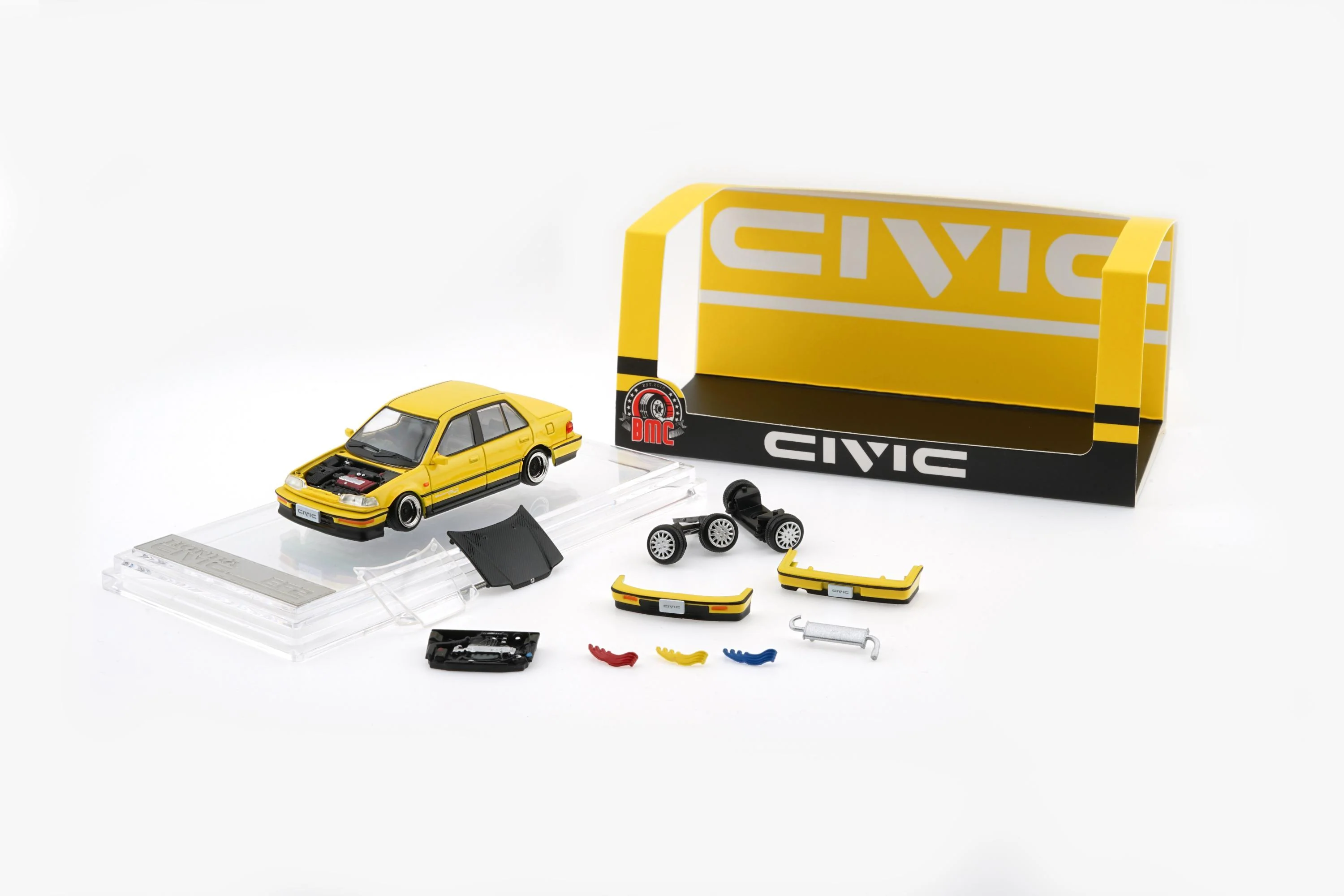 PREORDER BM Creations 1/64 HONDA CIVIC EF2 1991 - Custom Yellow with Black Bonnet LHD 64B0470 (Approx. release in Q3 2026 and subject to the manufacturer's final decision) - Image 2