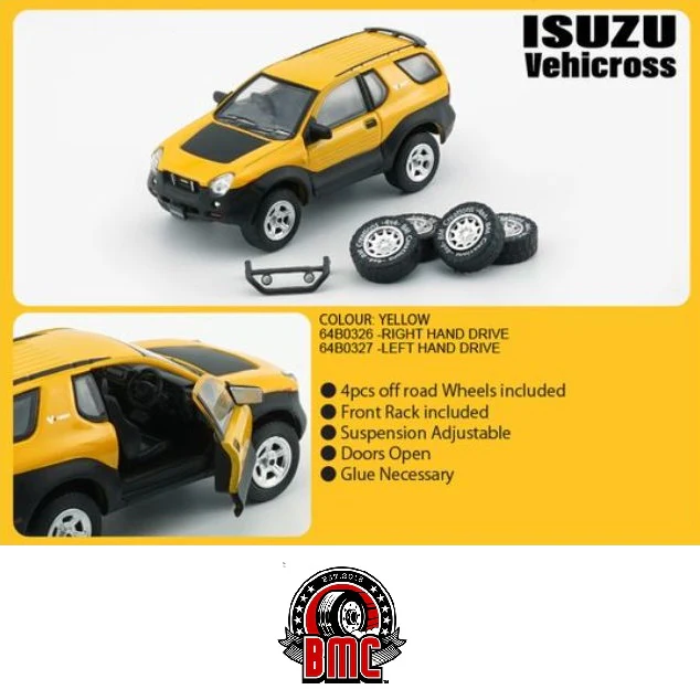 BM Creations 1/64 Isuzu 1997 -2001 Vehicross Yellow LHD 64B0327 - Image 4