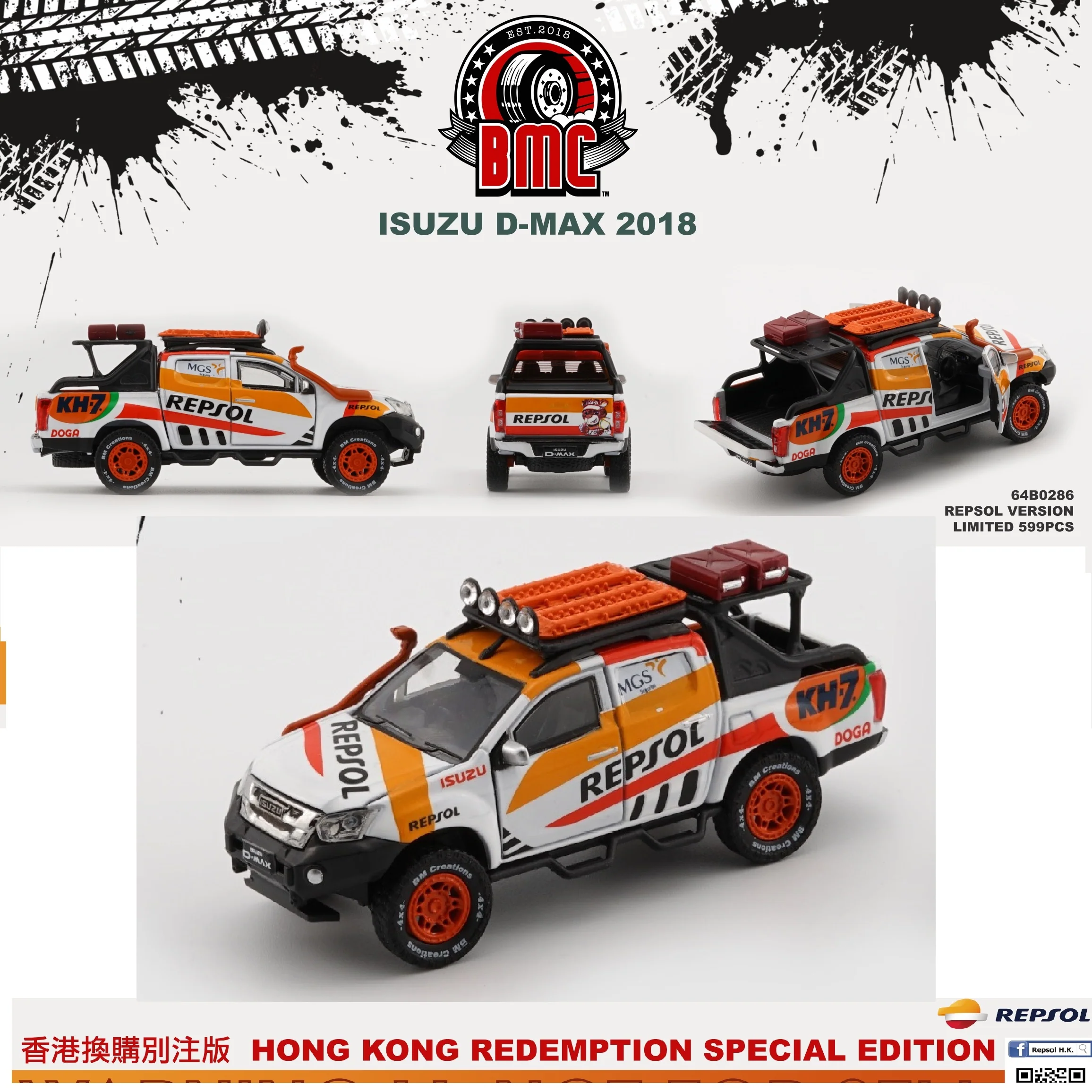 BM Creations 1/64 Isuzu D-Max 2018 - Repsol Oil w/ Accessory Pack -RHD 64B0286