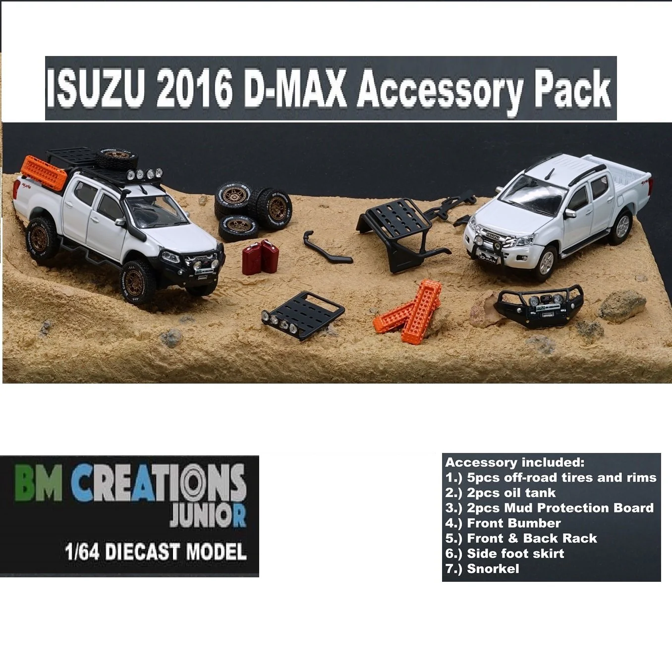 BM CREATIONS JUNIOR 1/64 ISUZU 2016 D-MAX White with Accessory Pack LHD 64B0107 - Image 2