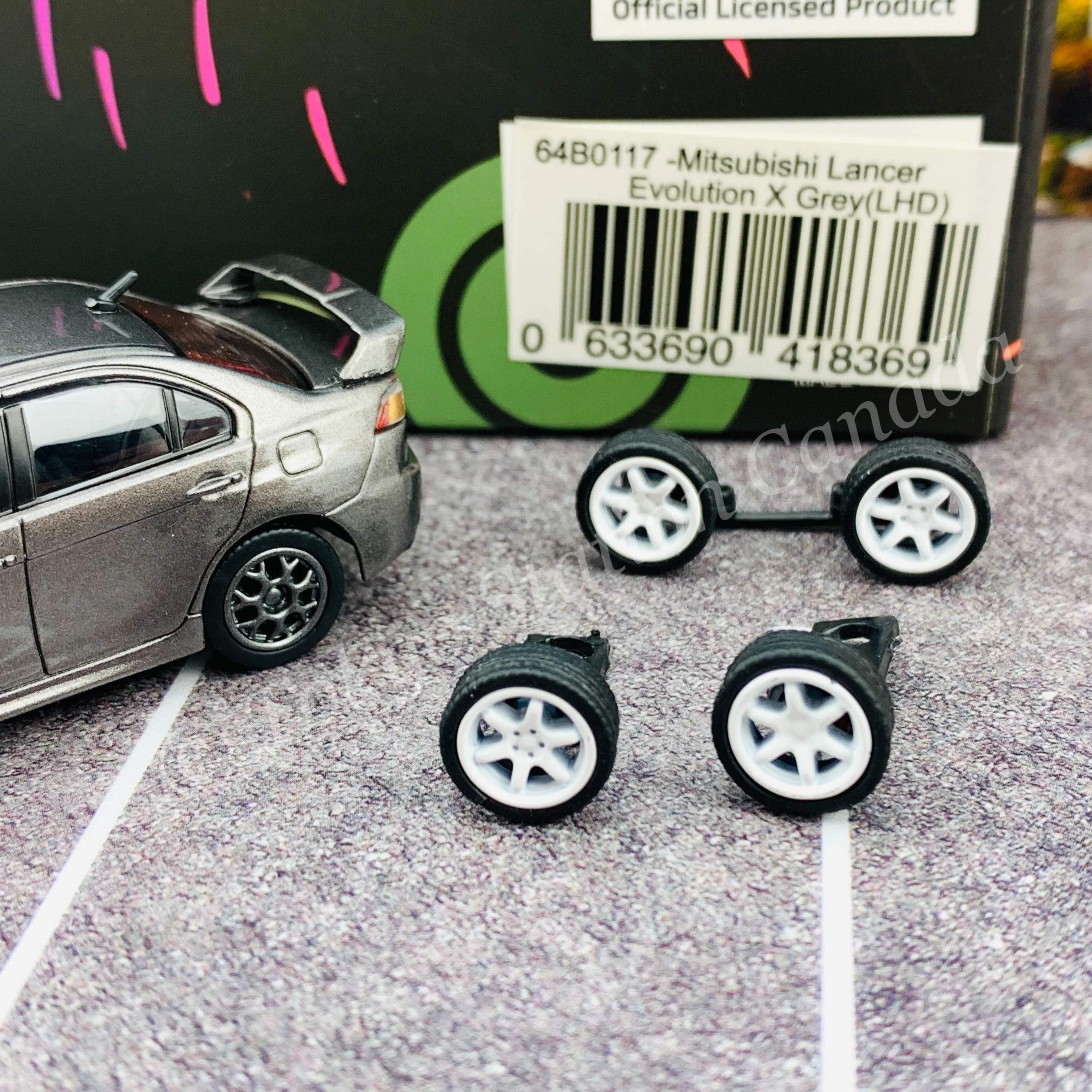 BM CREATIONS JUNIOR 1/64 Mitsubishi Lancer EVO X  GREY LHD with Extra Wheels and Lowering Parts 64B0117 - Image 2