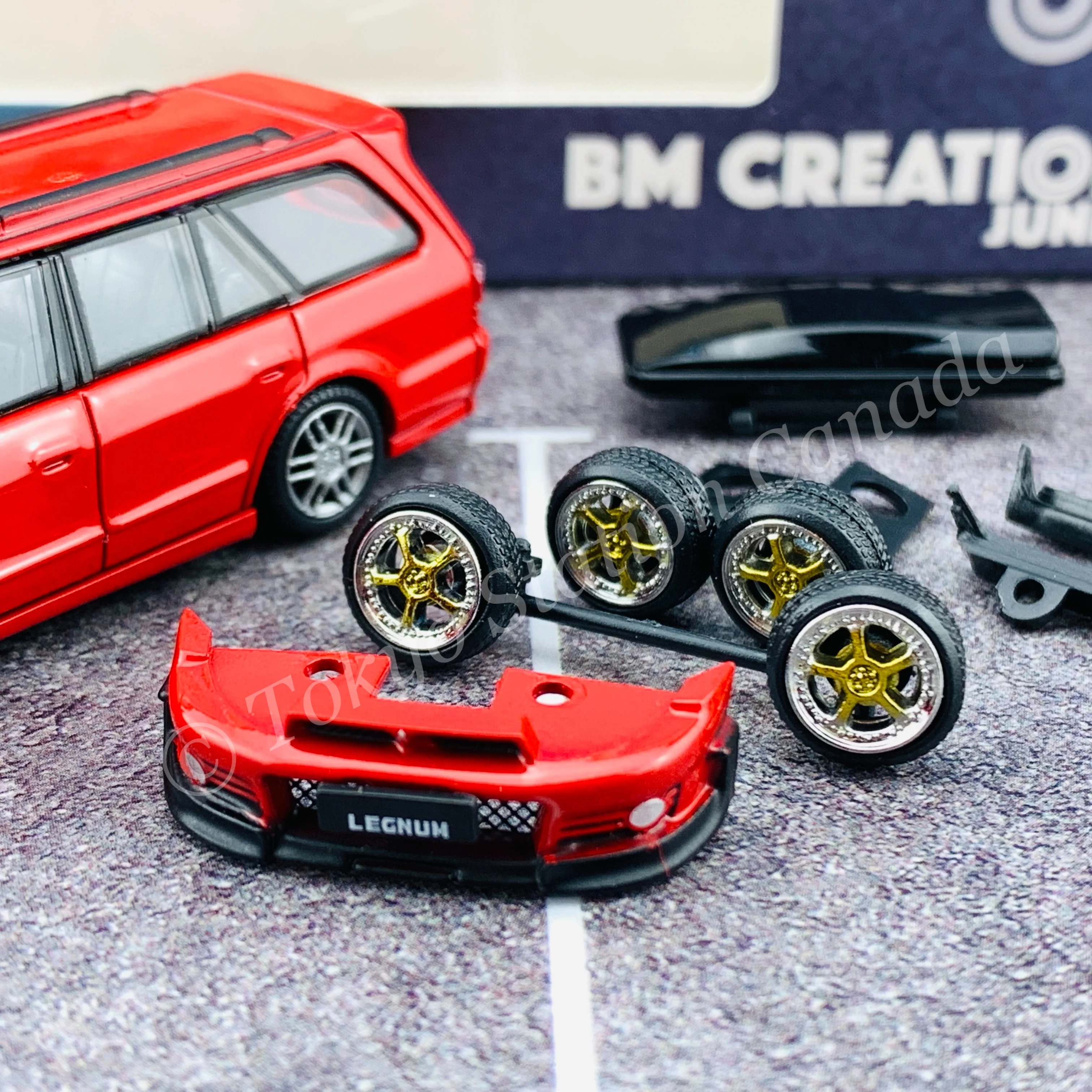 BM Creations JUNIOR 1/64 Mitsubishi Legnum VR4 RED RHD with Extra Wheels, Lowering Parts 64B0154 - Image 3