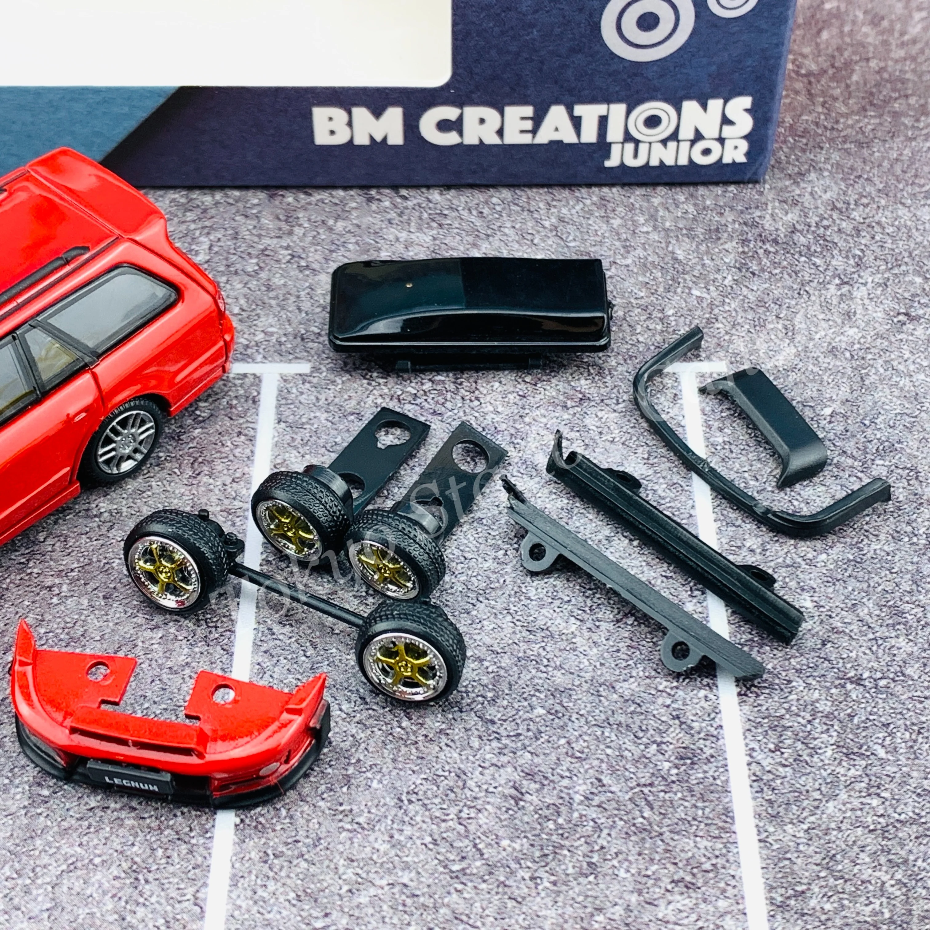 BM Creations JUNIOR 1/64 Mitsubishi Legnum VR4 RED RHD with Extra Wheels, Lowering Parts 64B0154 - Image 4