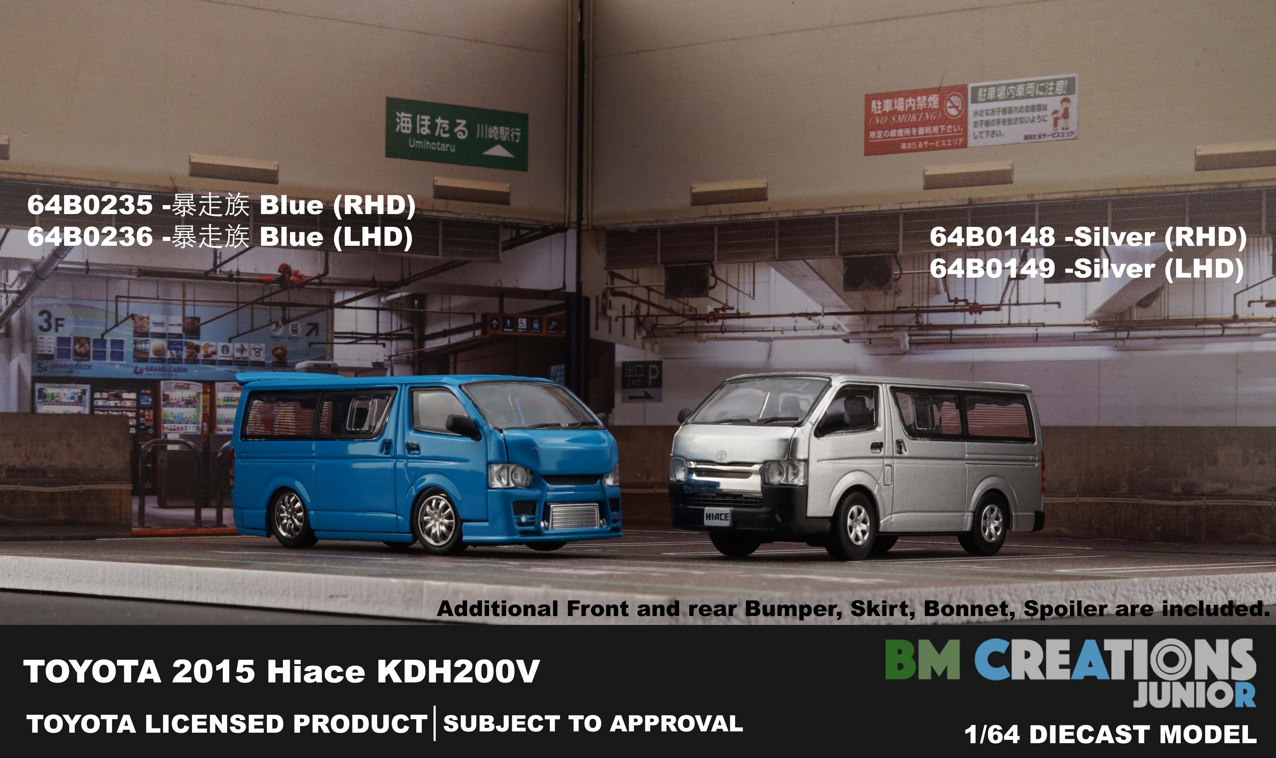 BM CREATIONS JUNIOR 1/64 Toyota 2015 Hiace KDH200V BLUE - LHD 64B0236 - Image 2