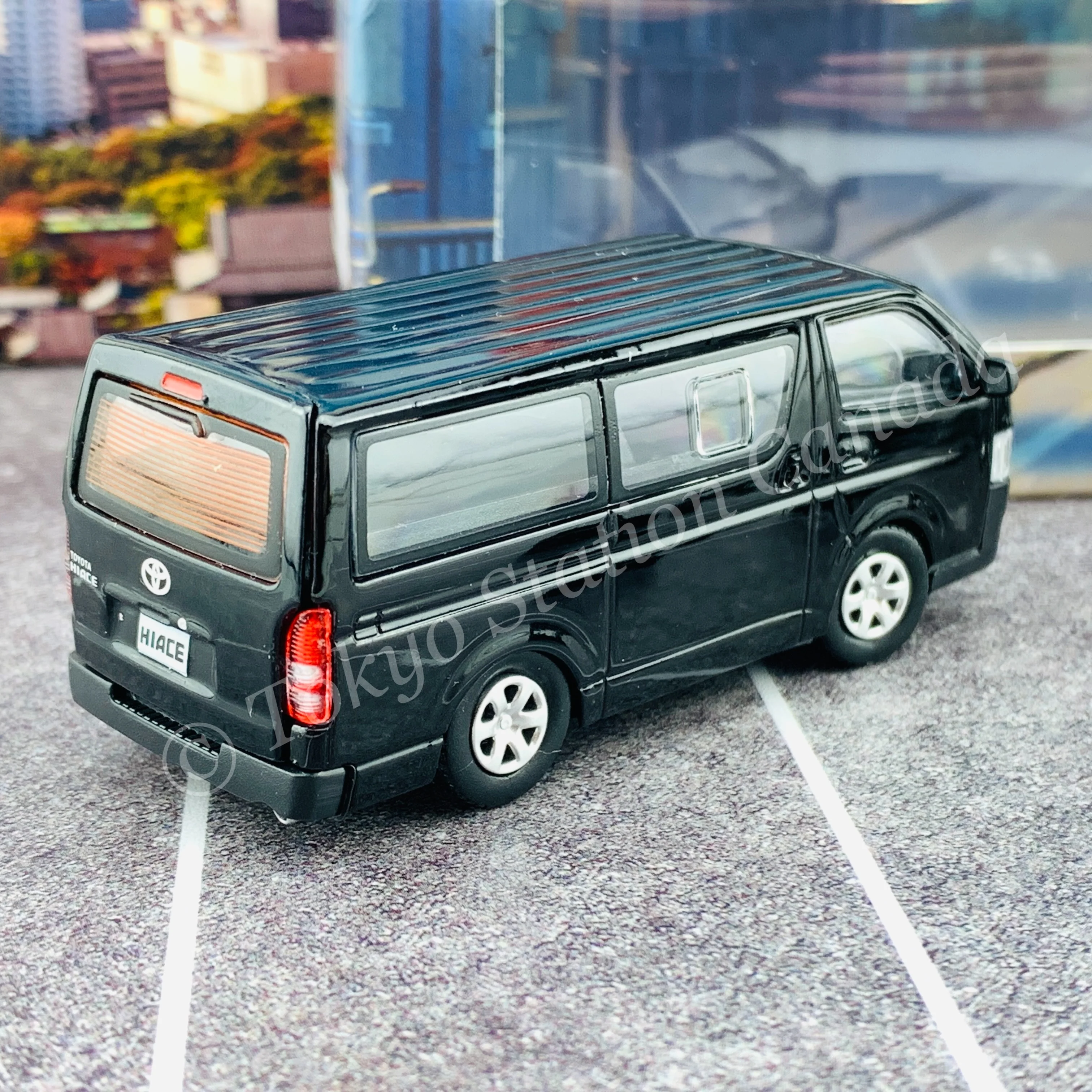BM CREATIONS JUNIOR 1/64 Toyota 2016 Hiace BLACK RHD with Extra Wheels, Lowering Parts and Body Kit 64B0144 - Image 7