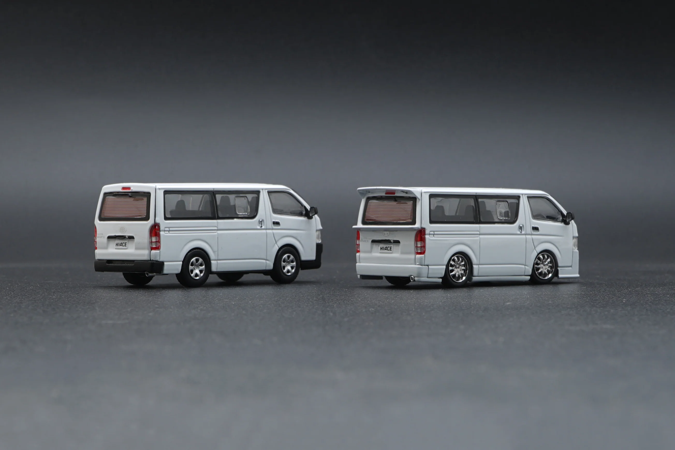 BM CREATIONS JUNIOR 1/64 Toyota 2015 Hiace KDH200V WHITE RHD with Extra Wheels, Lowering Parts and Body Kit 64B0142 - Image 7