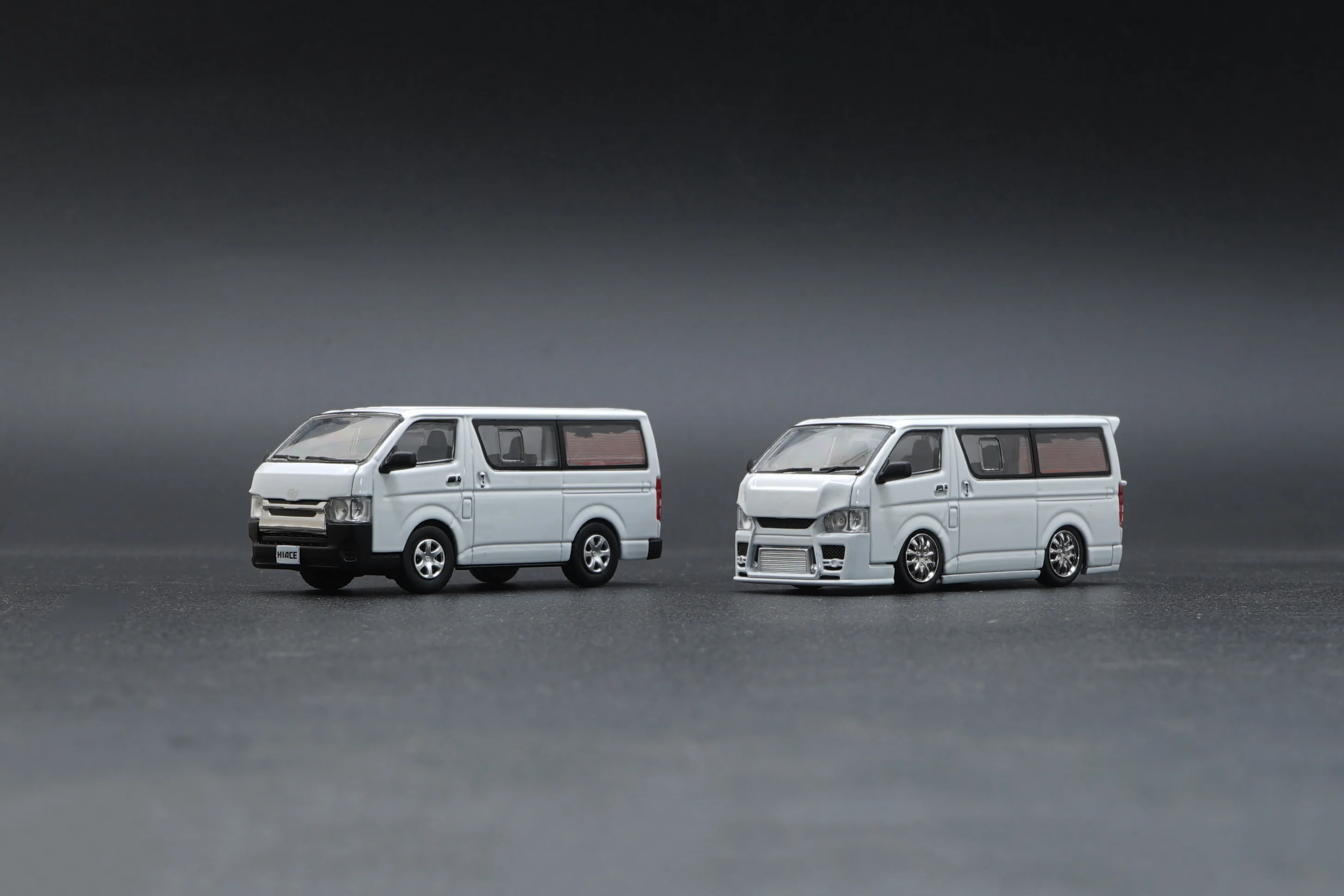 BM CREATIONS JUNIOR 1/64 Toyota 2015 Hiace KDH200V WHITE RHD with Extra Wheels, Lowering Parts and Body Kit 64B0142 - Image 8