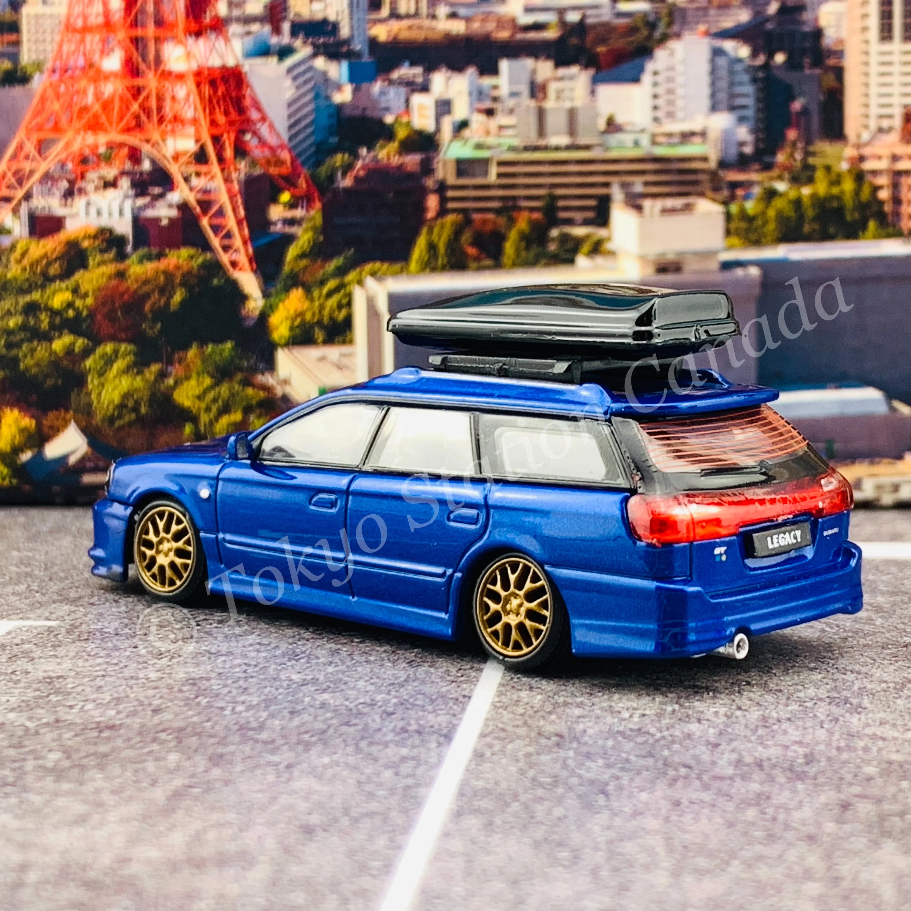 BM Creations JUNIOR 1/64 Subaru 2002 Legacy E-tune II BLUE RHD with Extra Wheels, Lowering Parts 64B0150 - Image 6