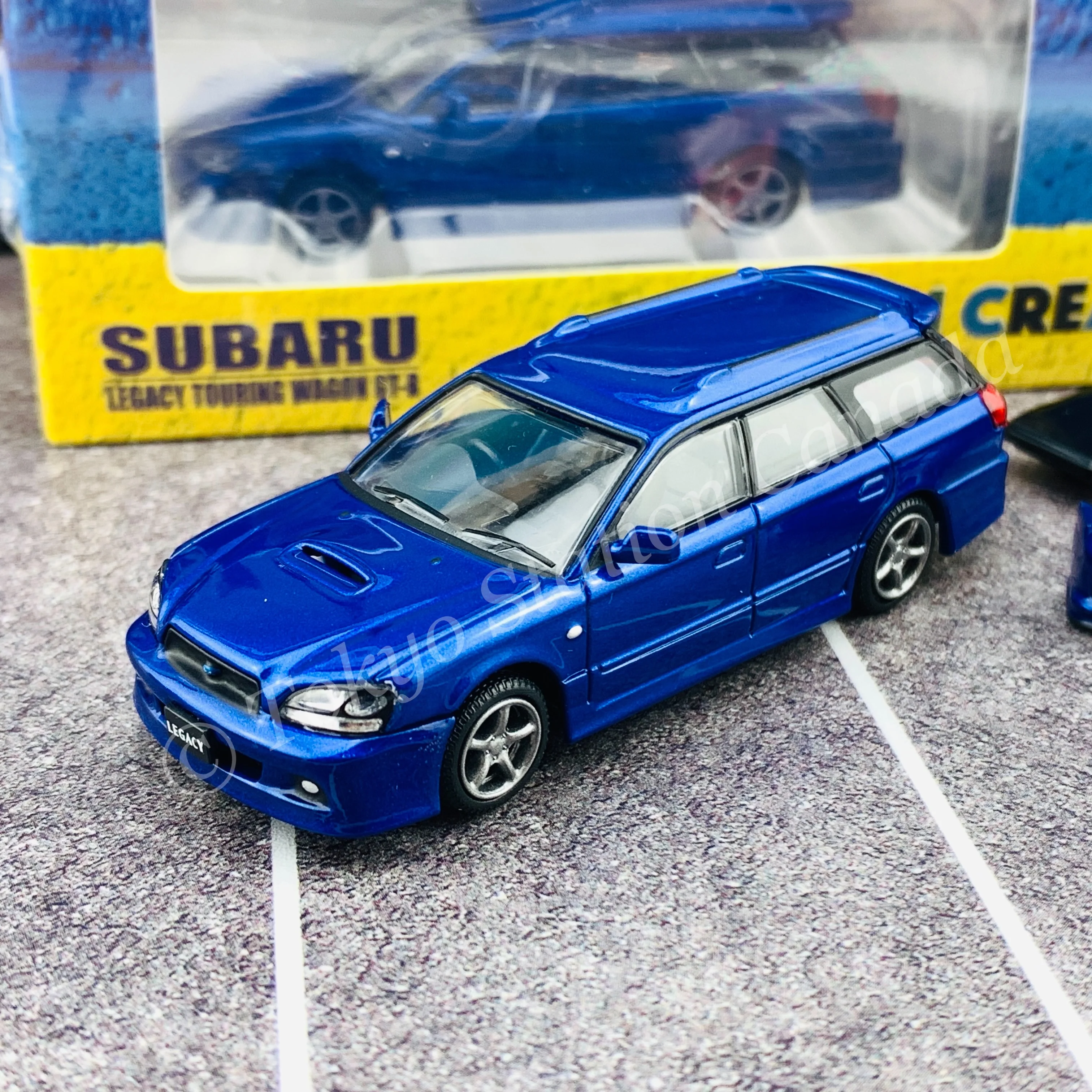 BM Creations JUNIOR 1/64 Subaru 2002 Legacy E-tune II BLUE RHD with Extra Wheels, Lowering Parts 64B0150 - Image 8