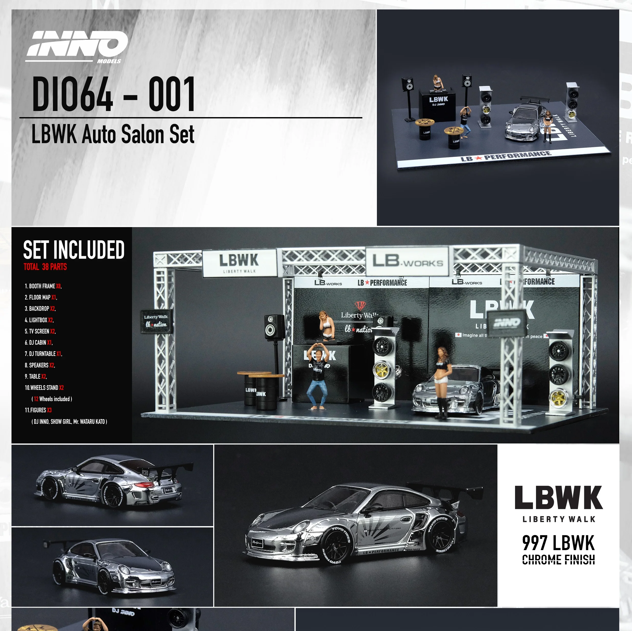 DIO64 by INNO 1/64 LBWK Auto Salon Diorama Included 997 LBWK Chrome and 3 figures DIO64-001