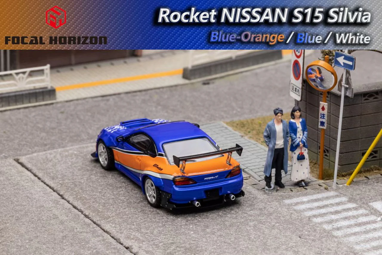 FOCAL HORIZON 1/64 Silvia S15 Pandem Rocket Bunny High Wing - BLUE / ORANGE - Image 2