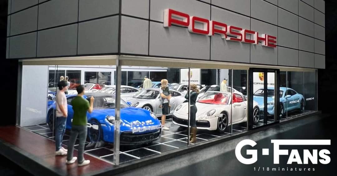 G-FANS 1/64 Diorama with LED Light - Porsche Showroom 710031 - Image 3