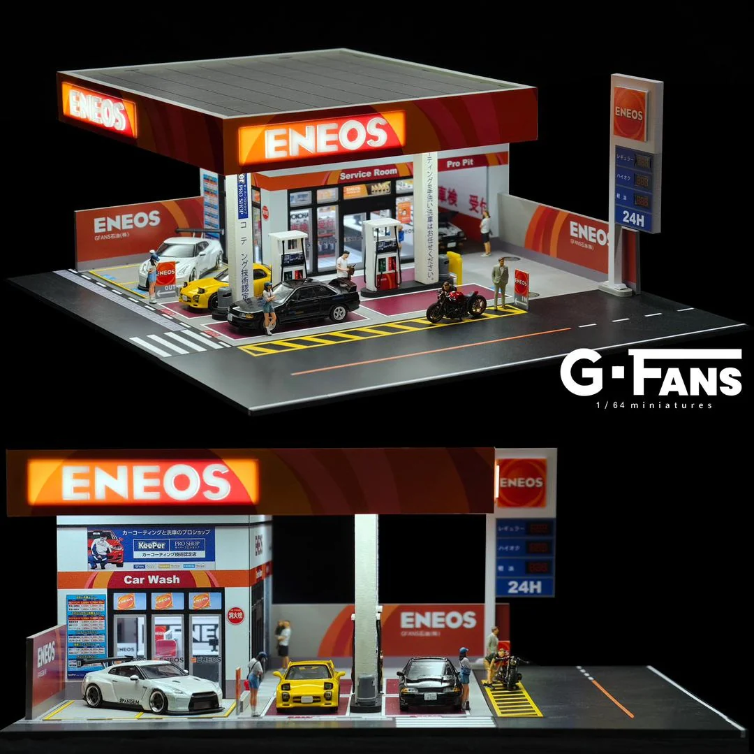 AD x G-FANS 1/64 ENEOS Gas Station with 2 Metal Figures (North American Exclusive Edition) AD-710038GF - Image 2