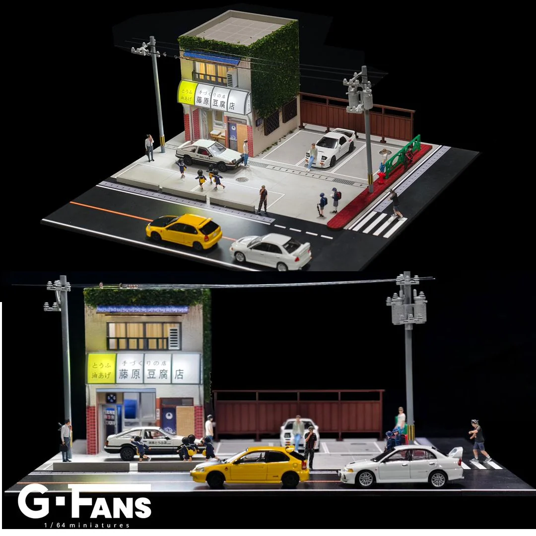 AD x G-FANS 1/64 Initial D Fujiwara Tofu Store with 2 Metal Figures (North American Exclusive Edition) AD-710039GF - Image 2