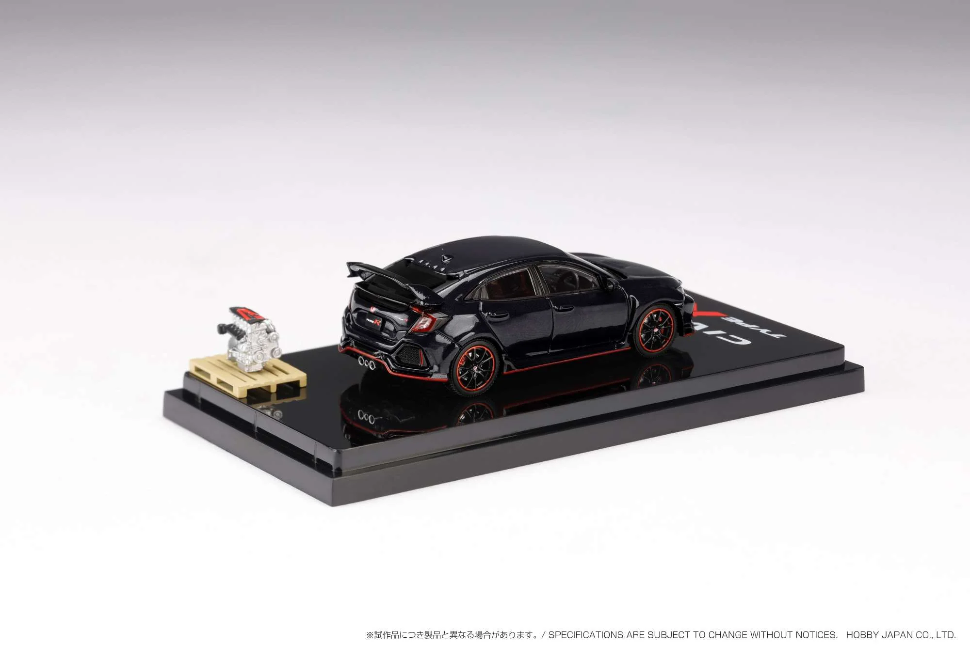 HOBBY JAPAN 1/64 Honda CIVIC TYPE R (FK8) 2017 with Engine Display Model Crystal Black Pearl HJ641055ABK - Image 2